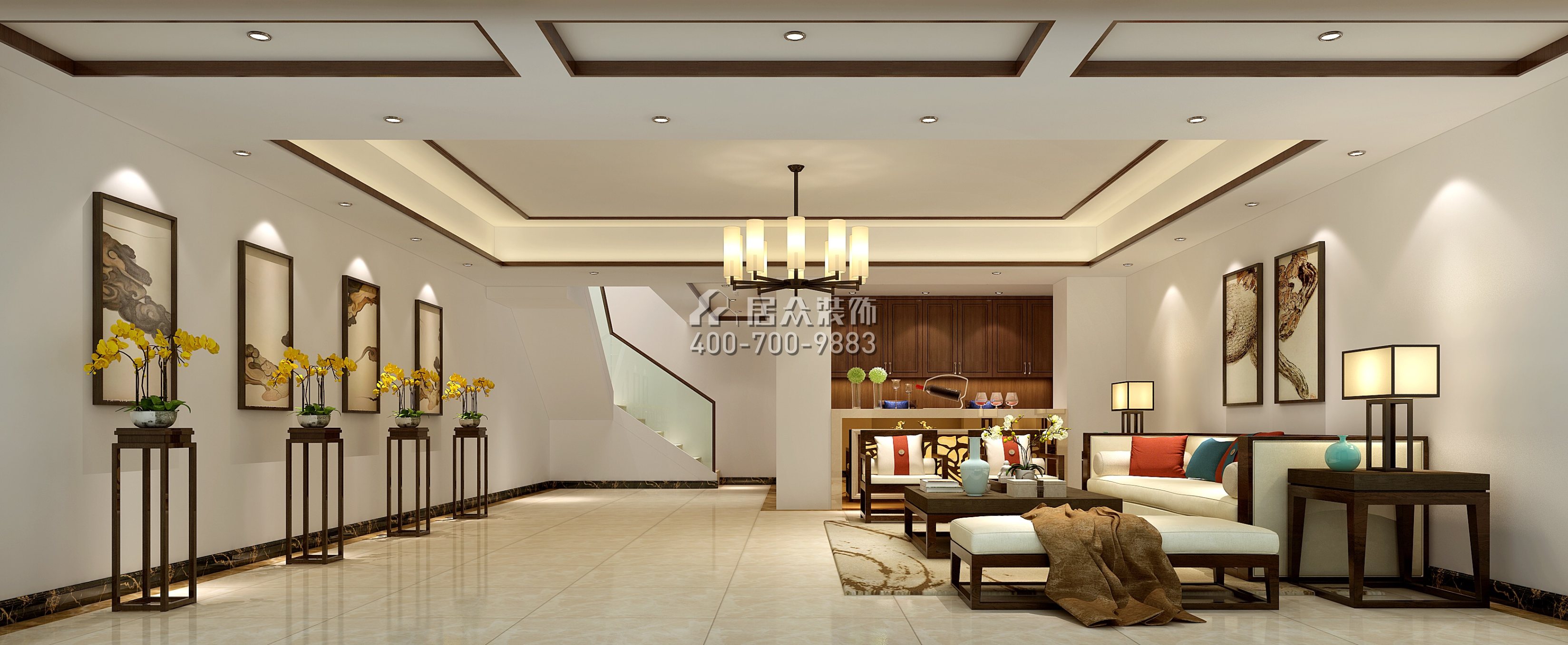 萬林湖400平方米中式風格別墅戶型客廳裝修效果圖