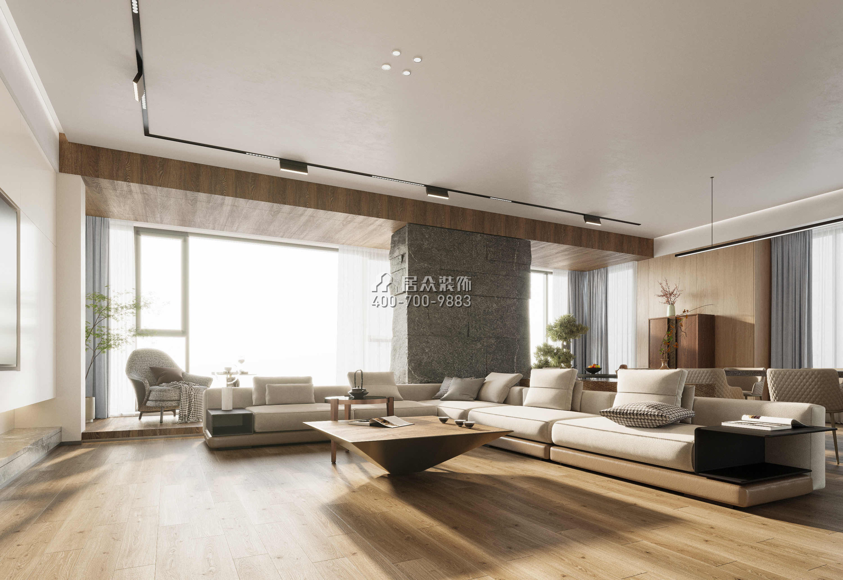 藏瓏湖上國際412平方米現代簡約風格平層戶型客廳裝修效果圖