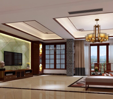 西湖林语220平方米中式风格复式户型客厅装修效果图