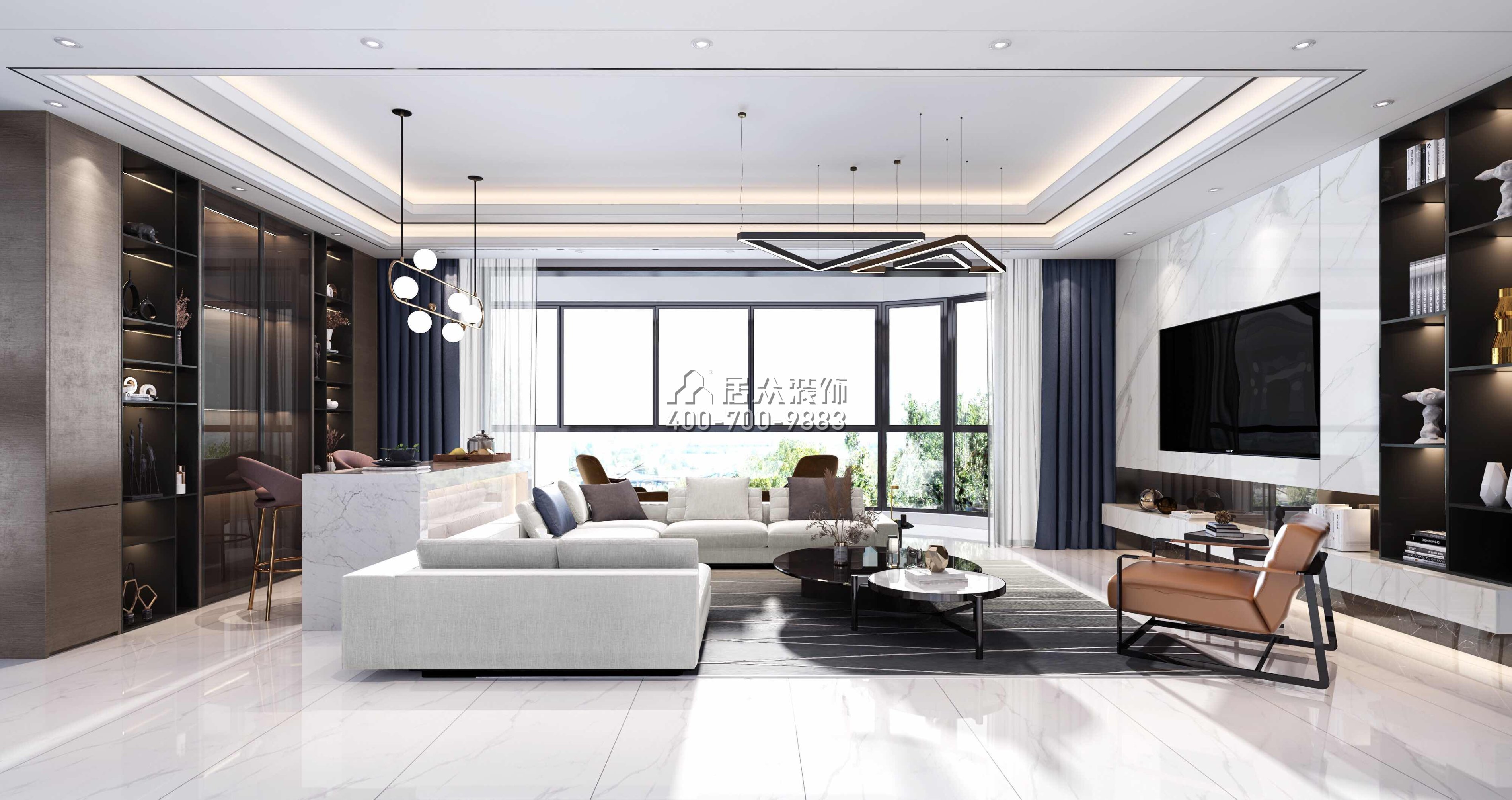 华发广场悦海湾150平方米现代简约风格平层户型客厅装修效果图