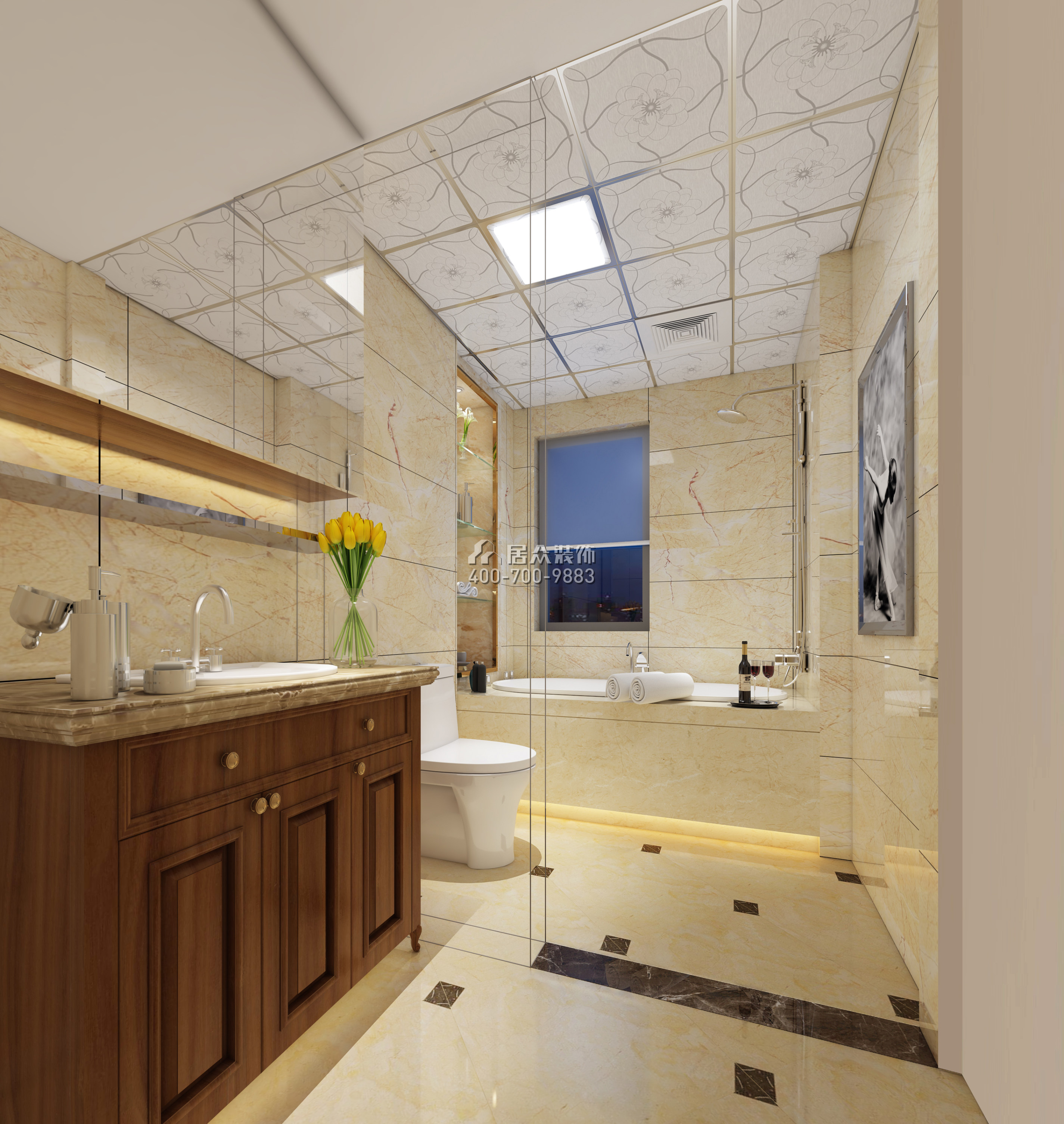 华润城二期120平方米美式风格平层户型卫生间装修效果图