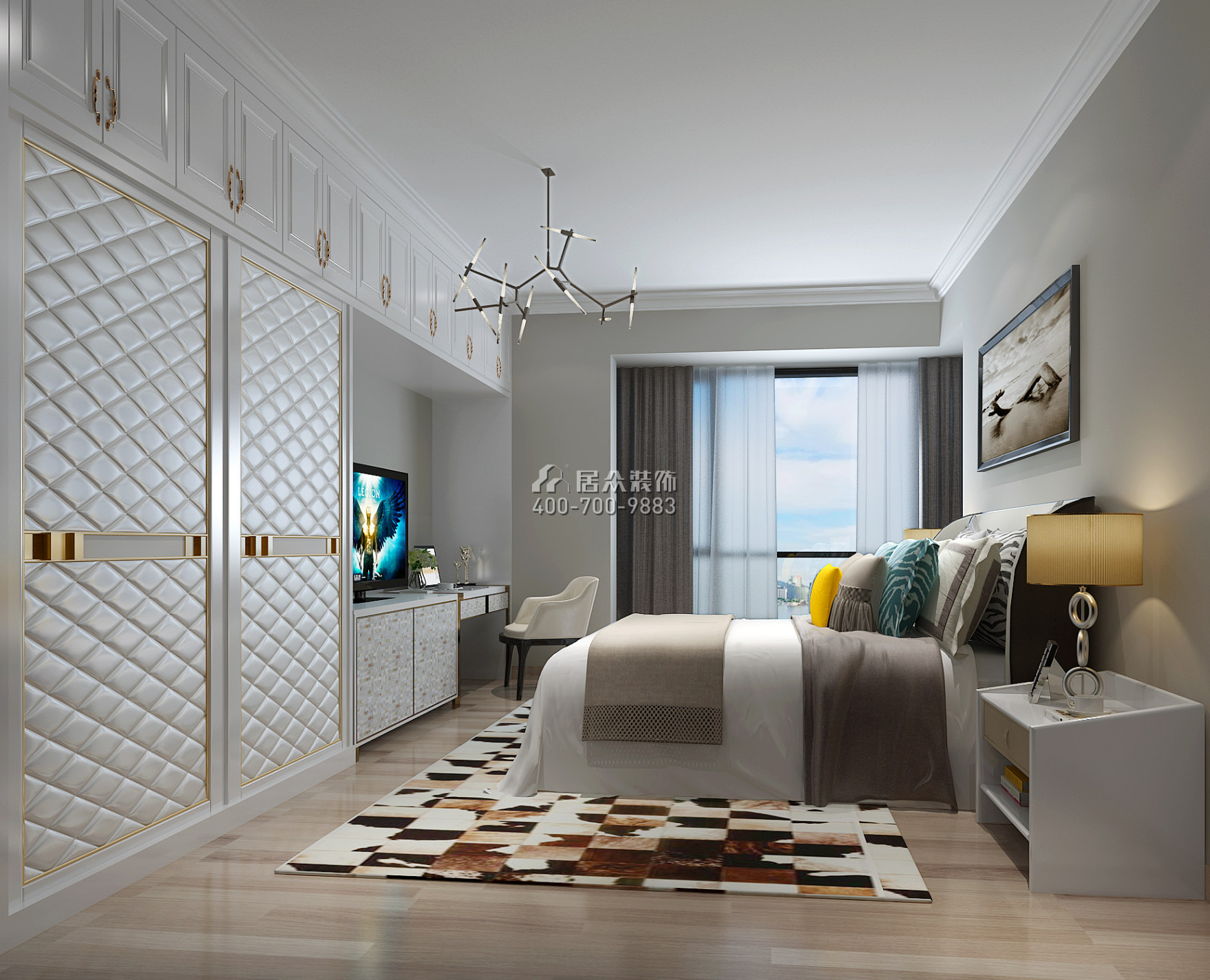 维港半岛142平方米现代简约风格平层户型卧室装修效果图