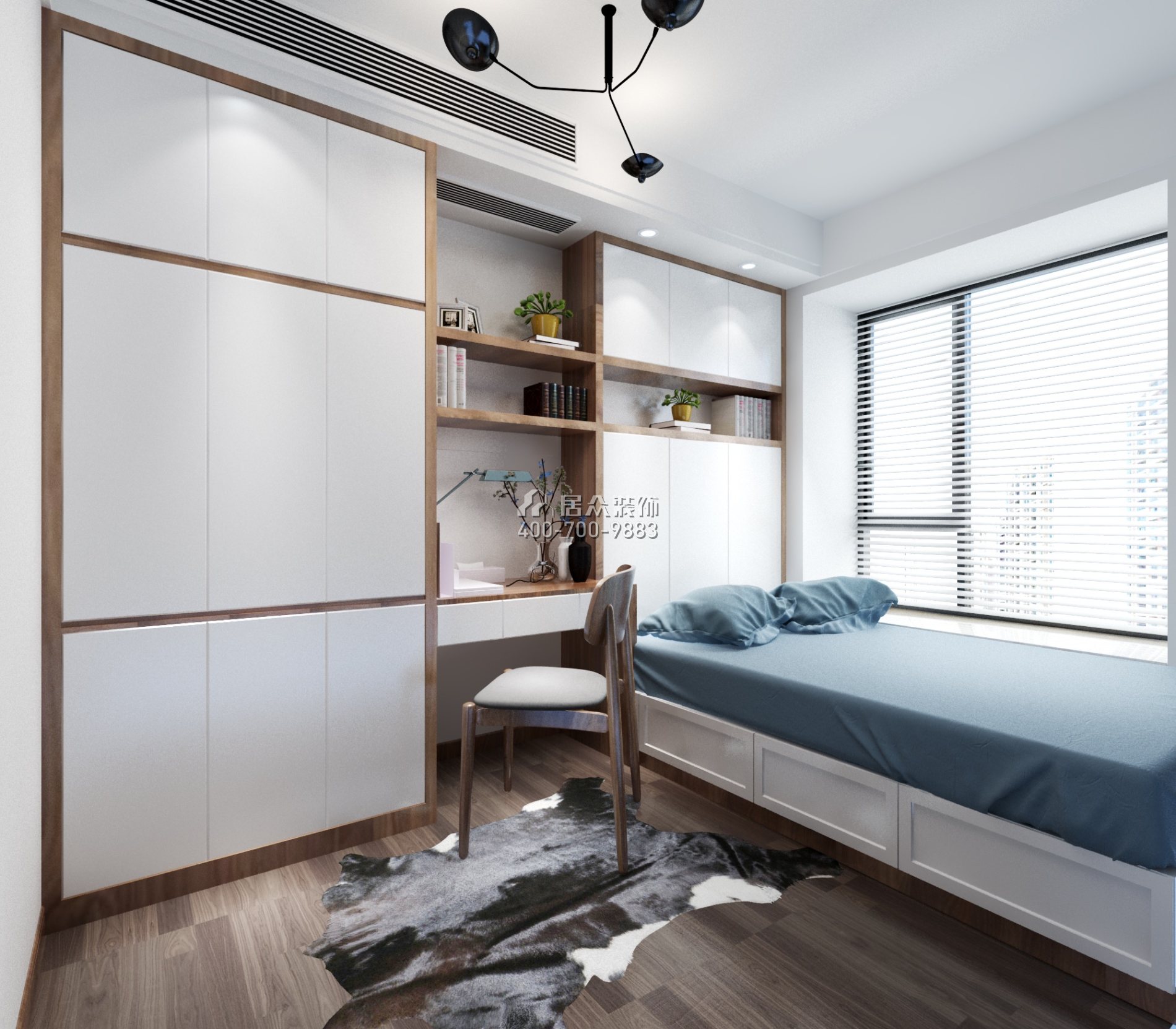 華發荔灣薈137平方米現代簡約風格平層戶型臥室書房一體裝修效果圖