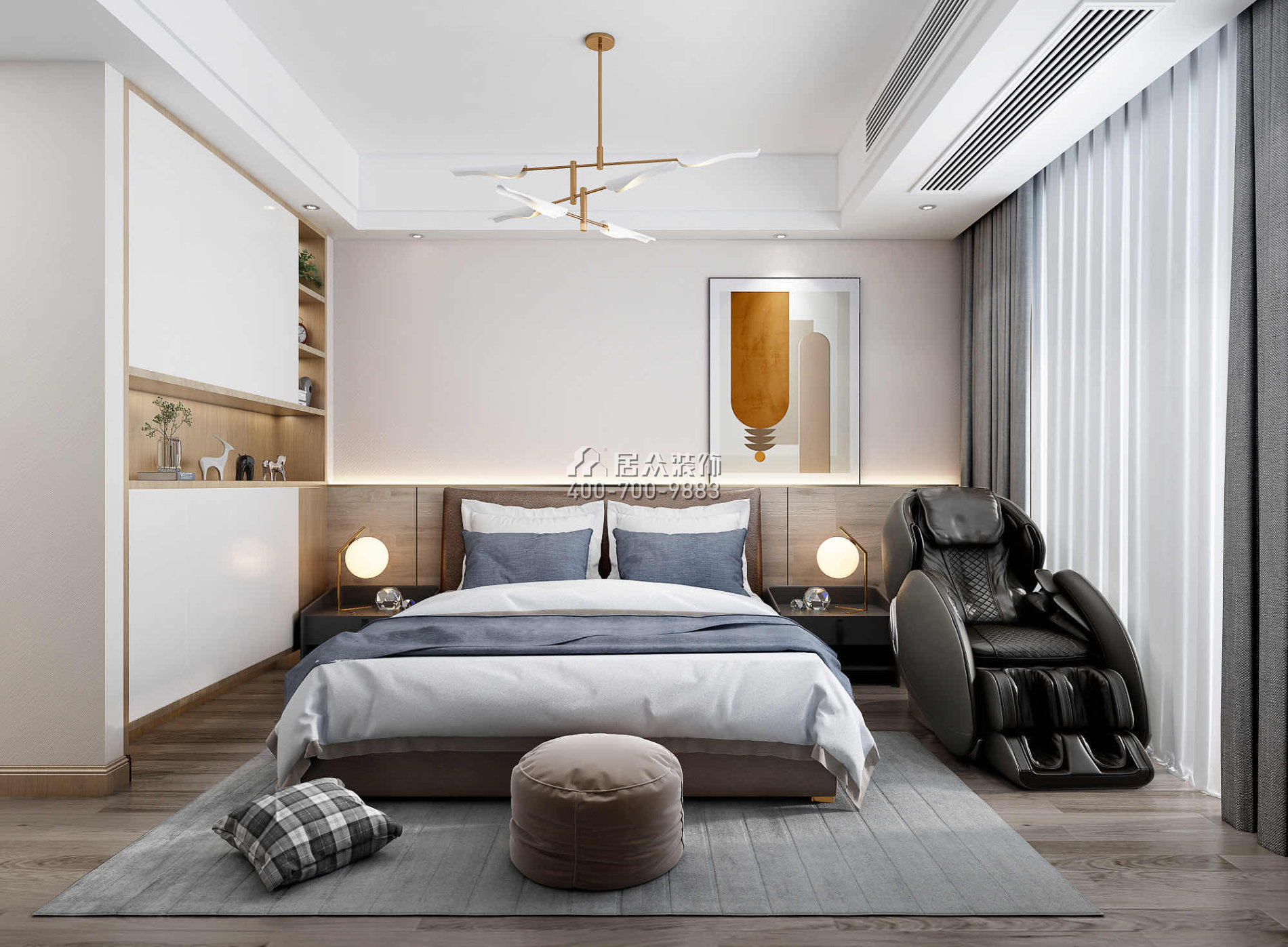 中泰上境260平方米现代简约风格别墅户型卧室装修效果图