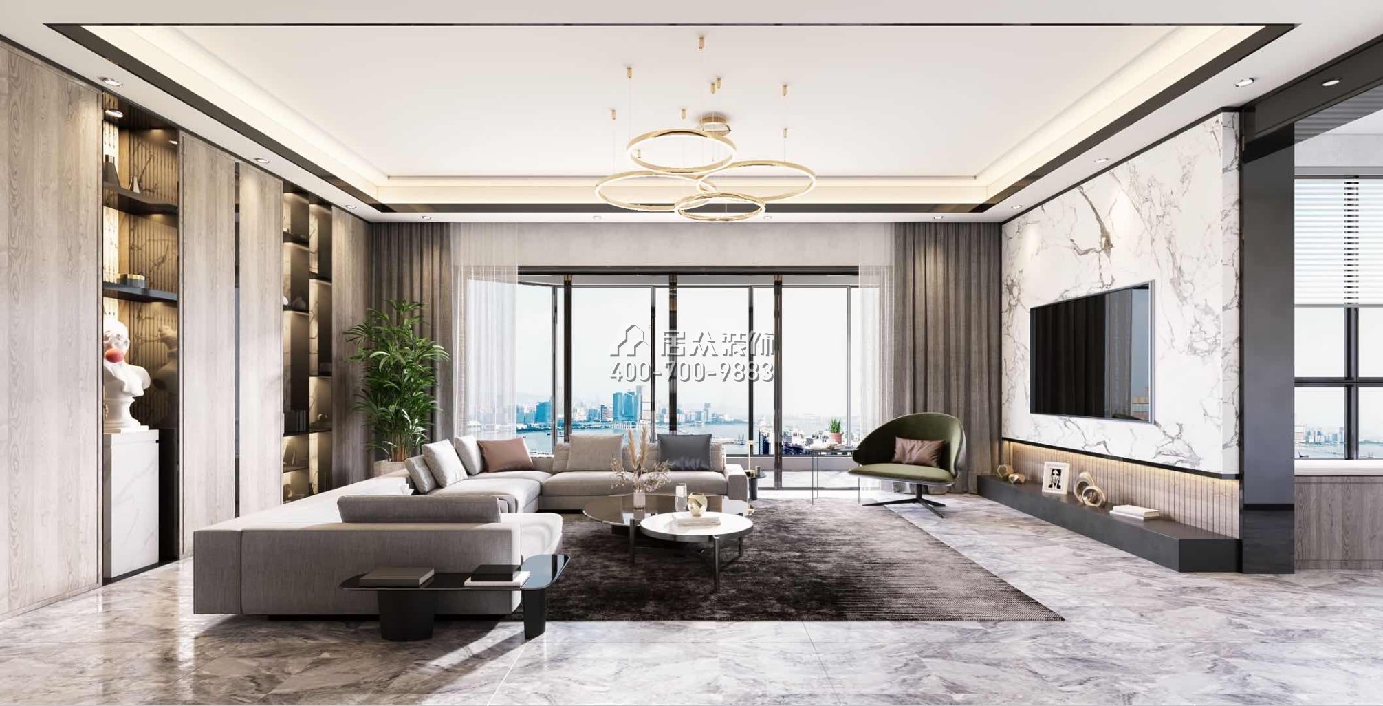 華發首府143平方米現代簡約風格平層戶型客廳裝修效果圖
