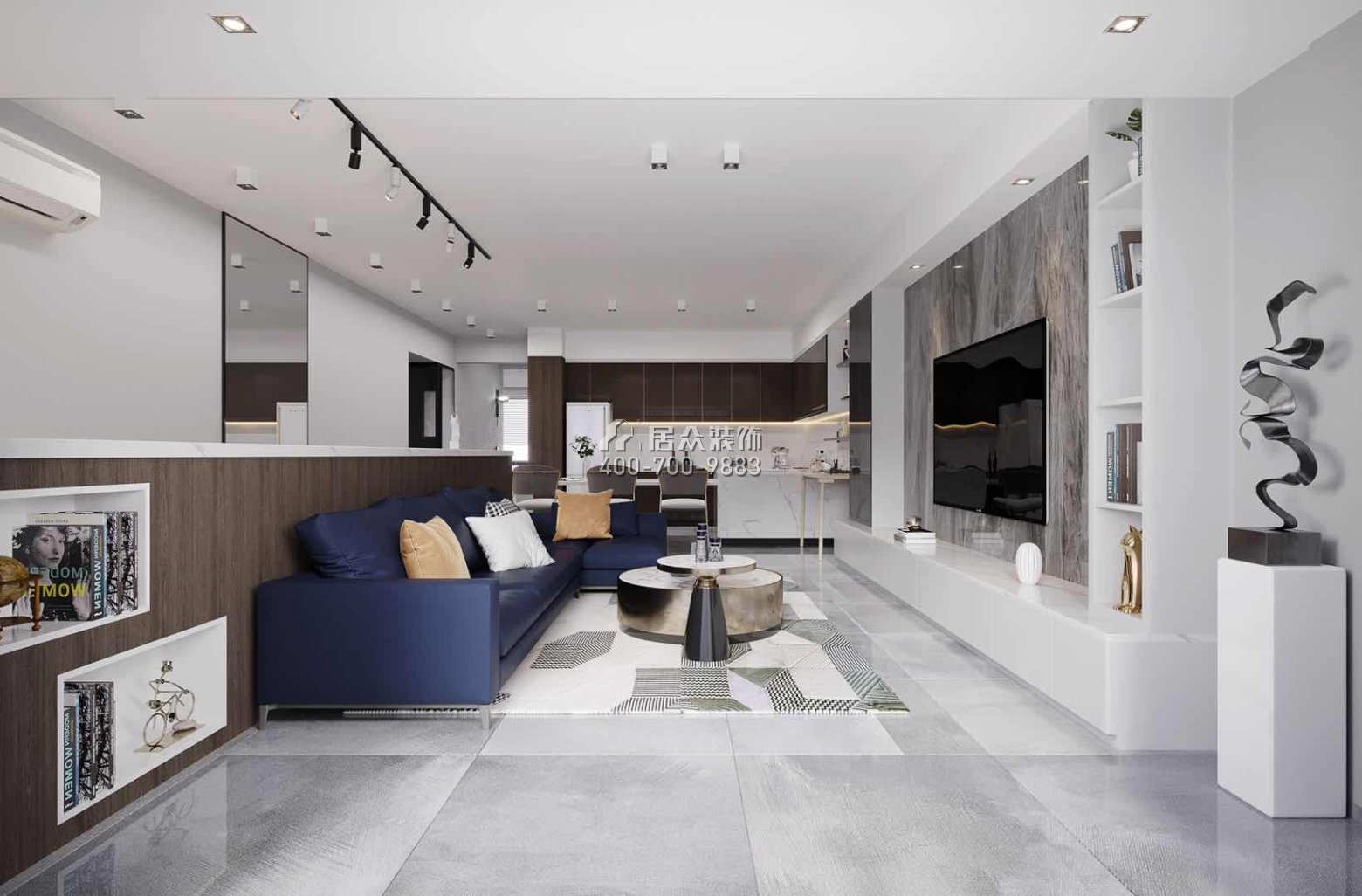绿景红树湾壹号180平方米现代简约风格平层户型客厅装修效果图