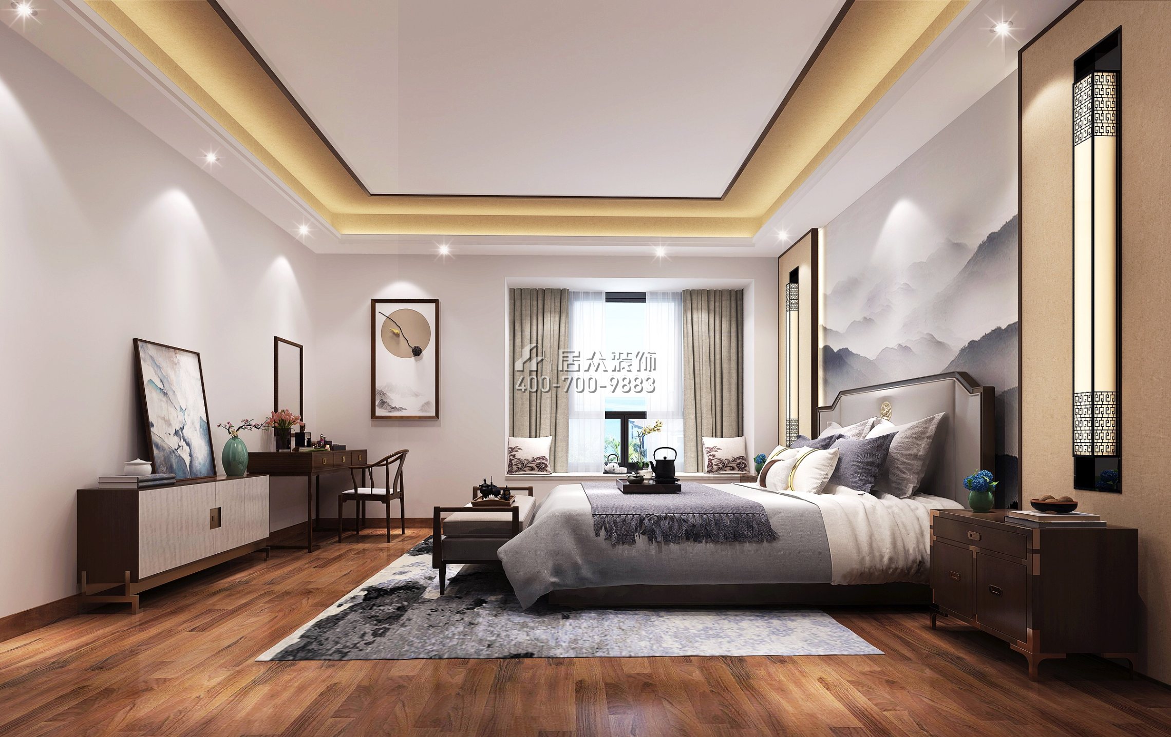 珊瑚天峰200平方米中式风格复式户型卧室装修效果图