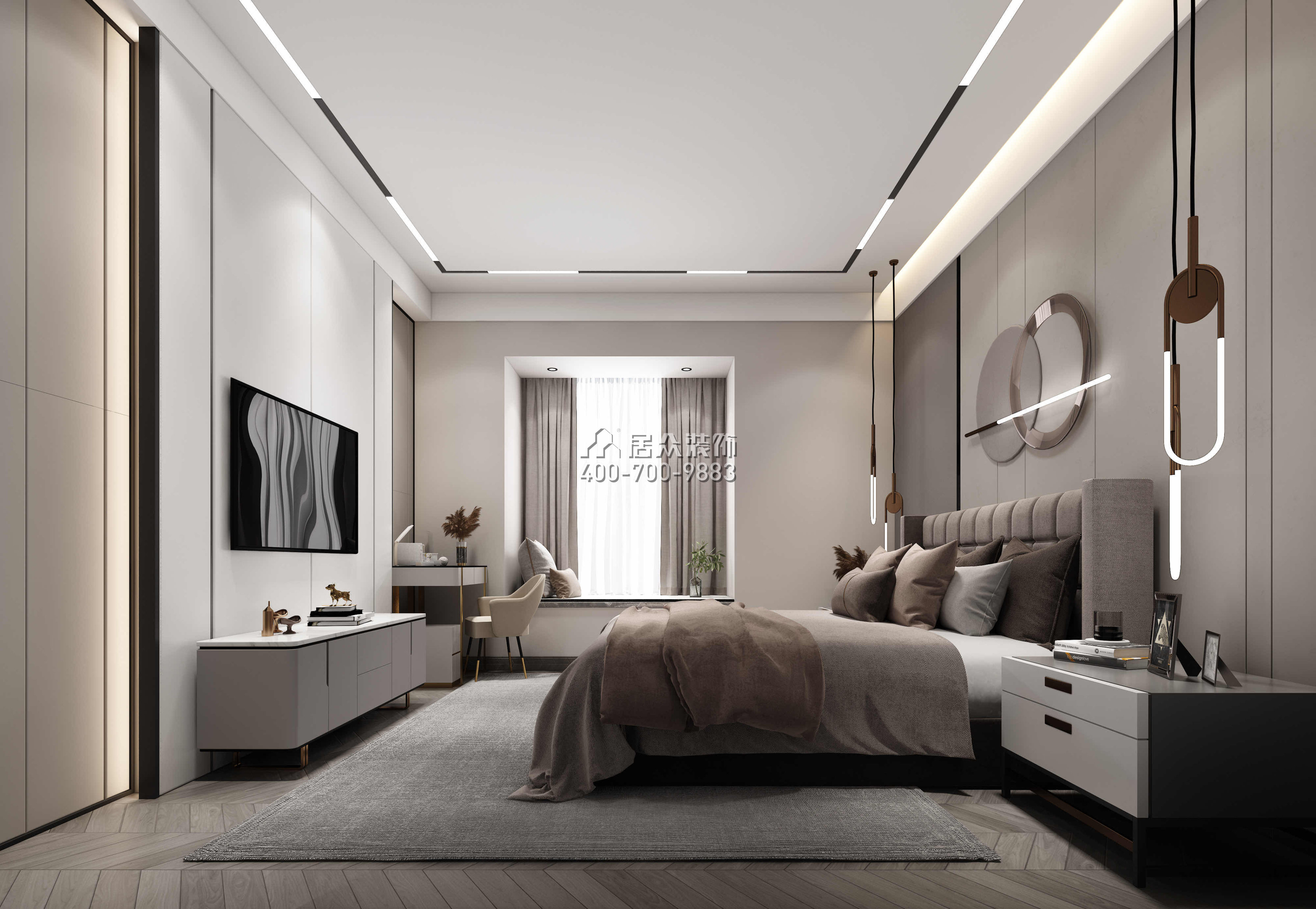半島城邦二期168平方米現代簡約風格平層戶型臥室裝修效果圖