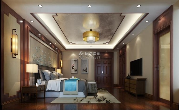 大信君汇湾560平方米中式风格别墅户型卧室kok电竞平台效果图