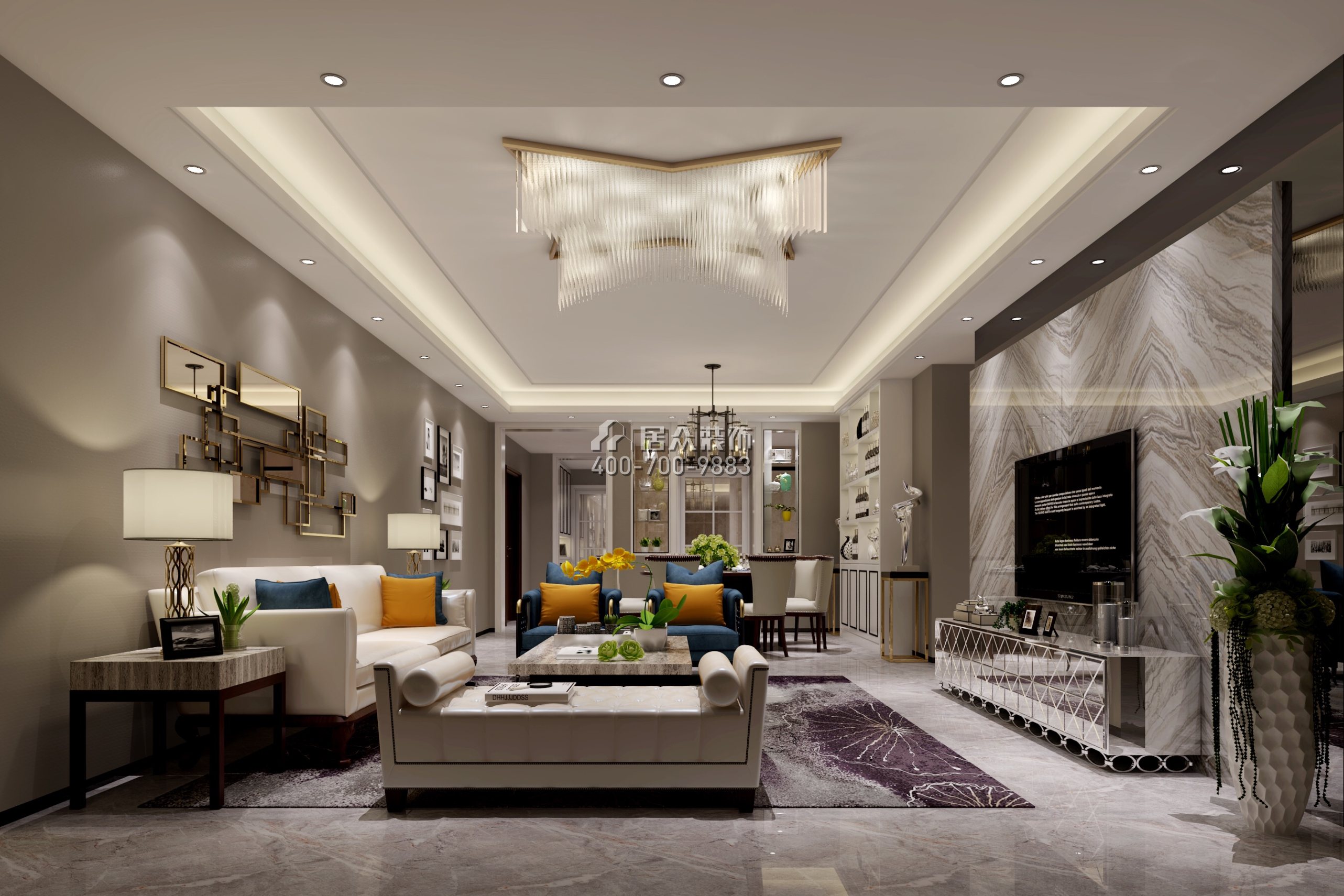 松茂御龍灣雅苑一期170平方米現代簡約風格平層戶型客廳裝修效果圖