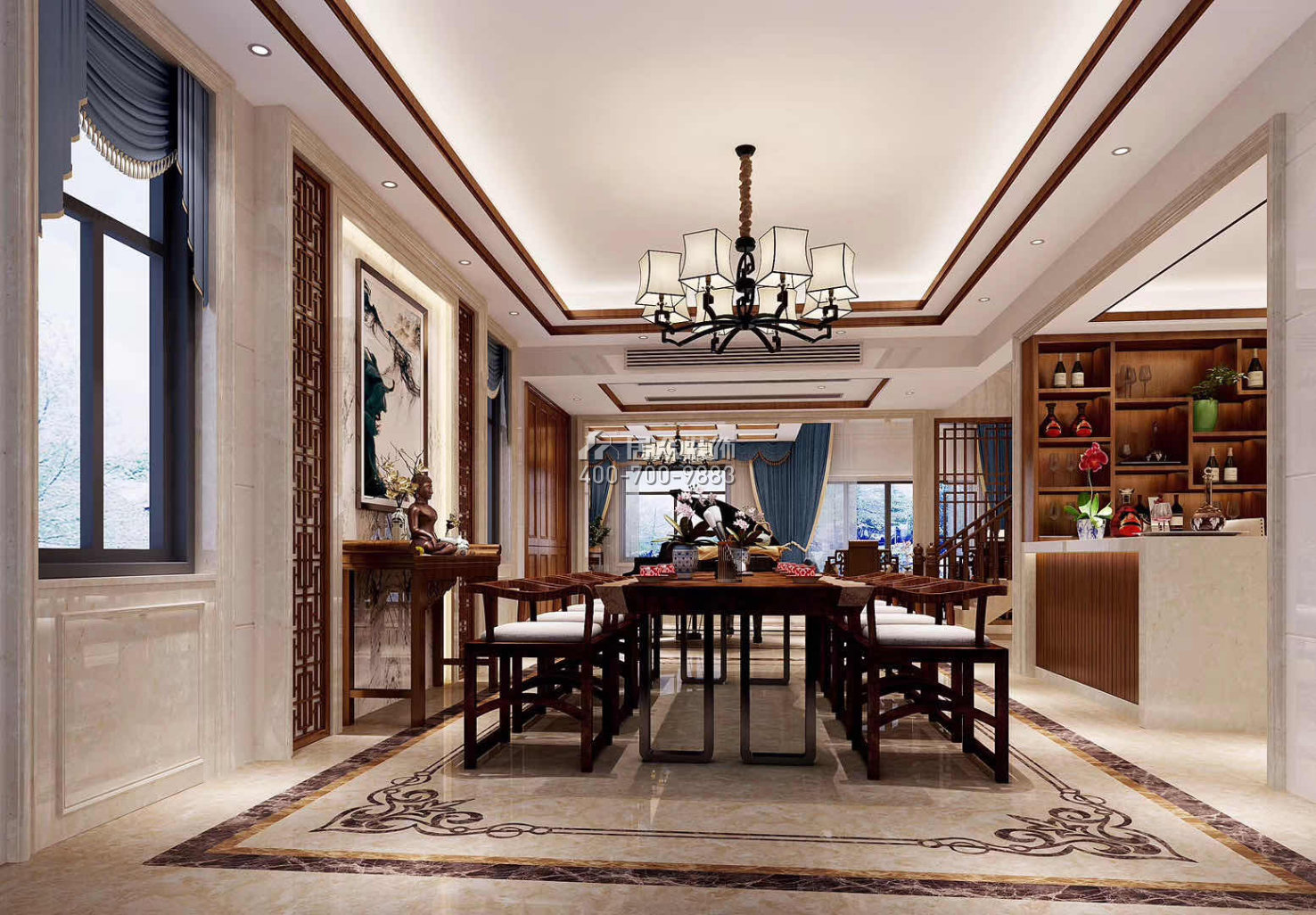 華桂園330平方米中式風格別墅戶型茶室裝修效果圖