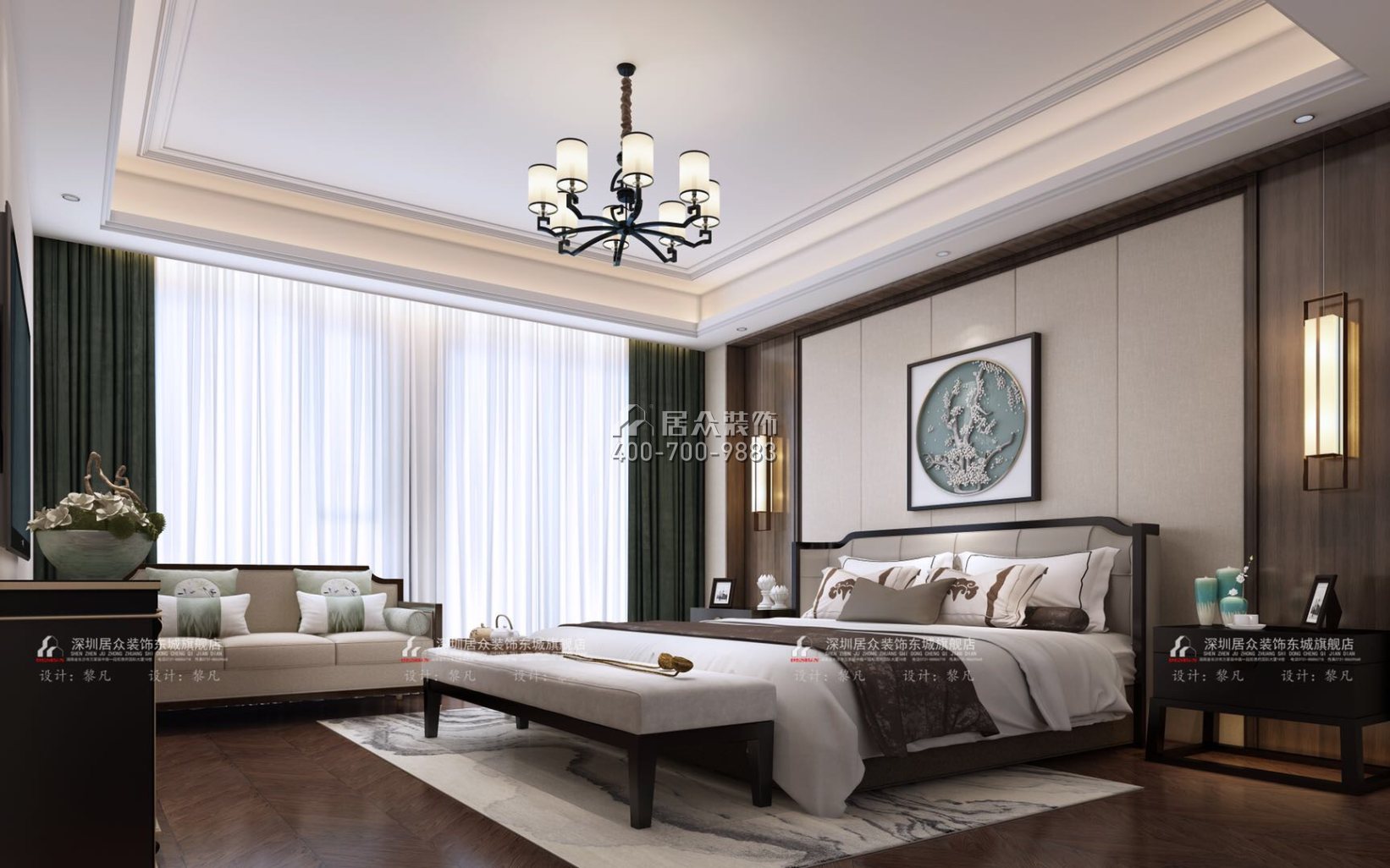 湘域熙岸303平方米中式风格平层户型卧室装修效果图