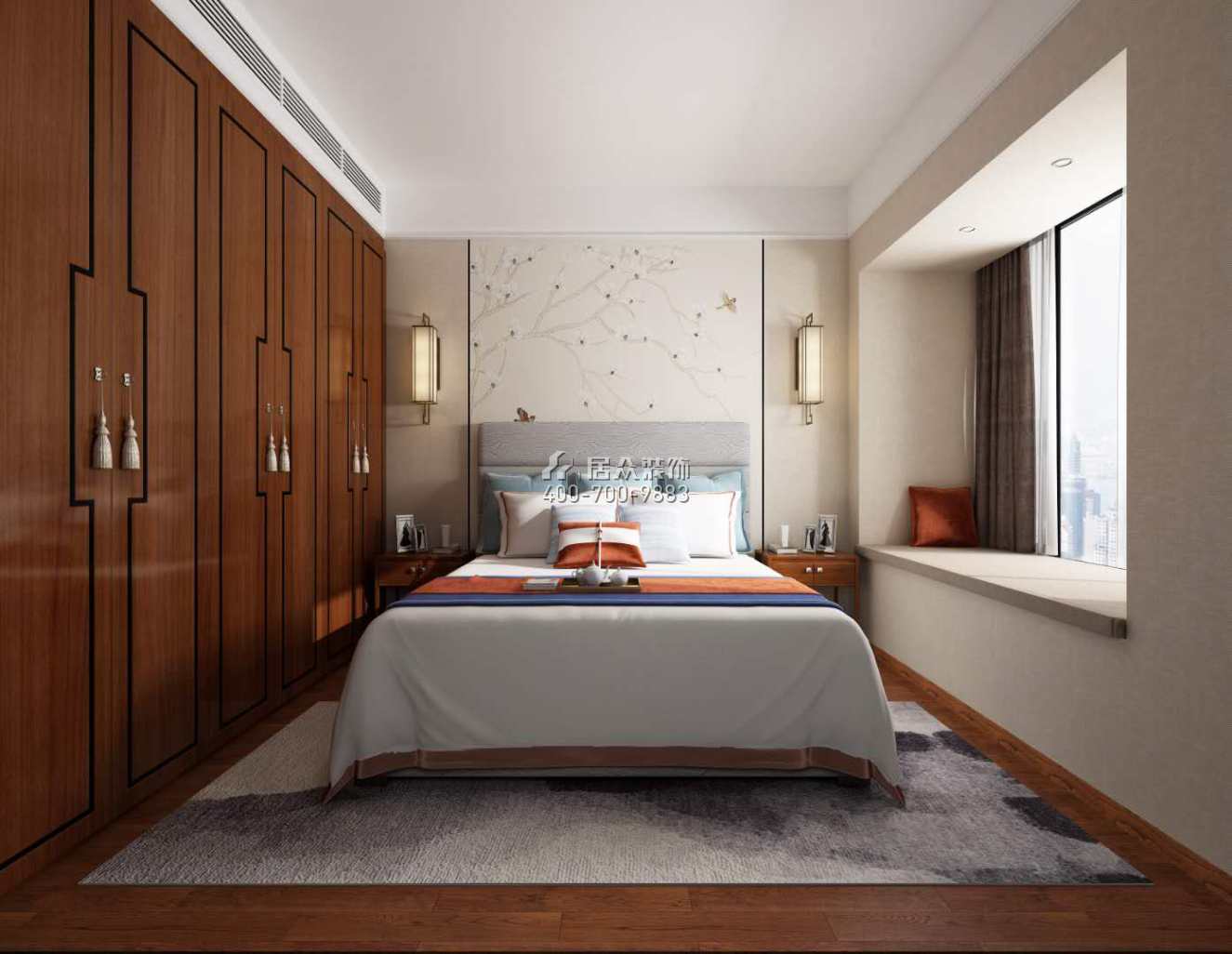华发峰景湾168平方米中式风格平层户型卧室装修效果图