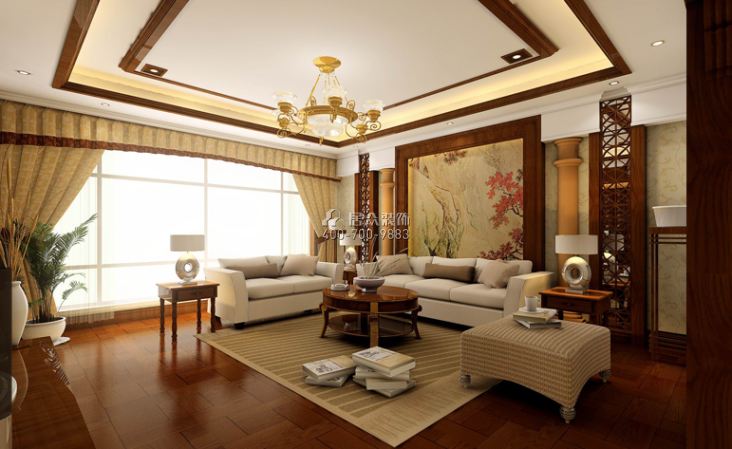 保利东湾180平方米中式风格平层户型客厅装修效果图