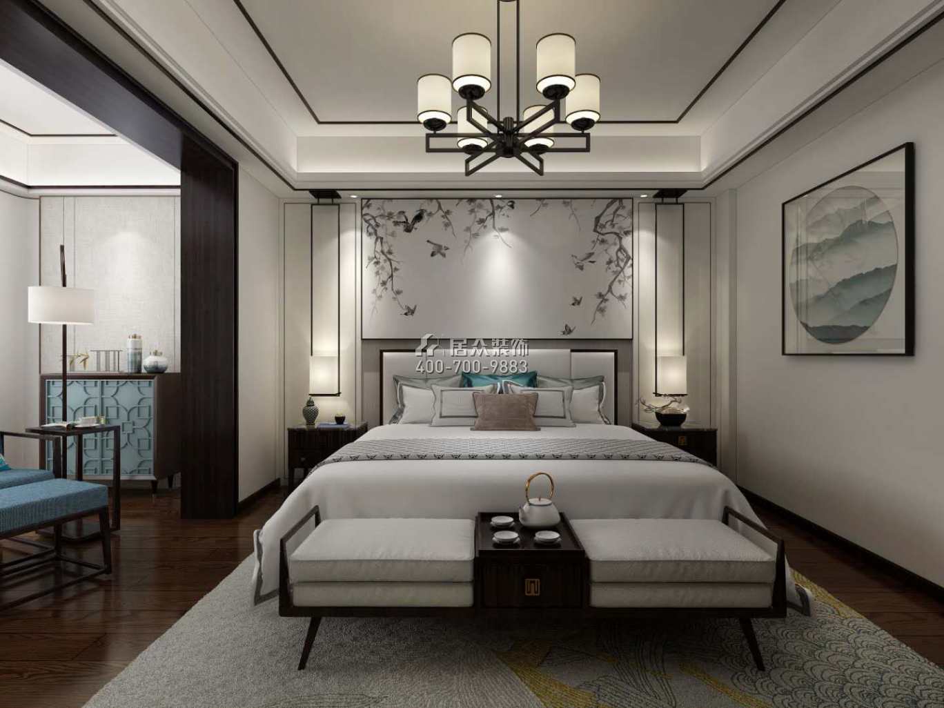 龙吟水榭500平方米中式风格别墅户型卧室装修效果图