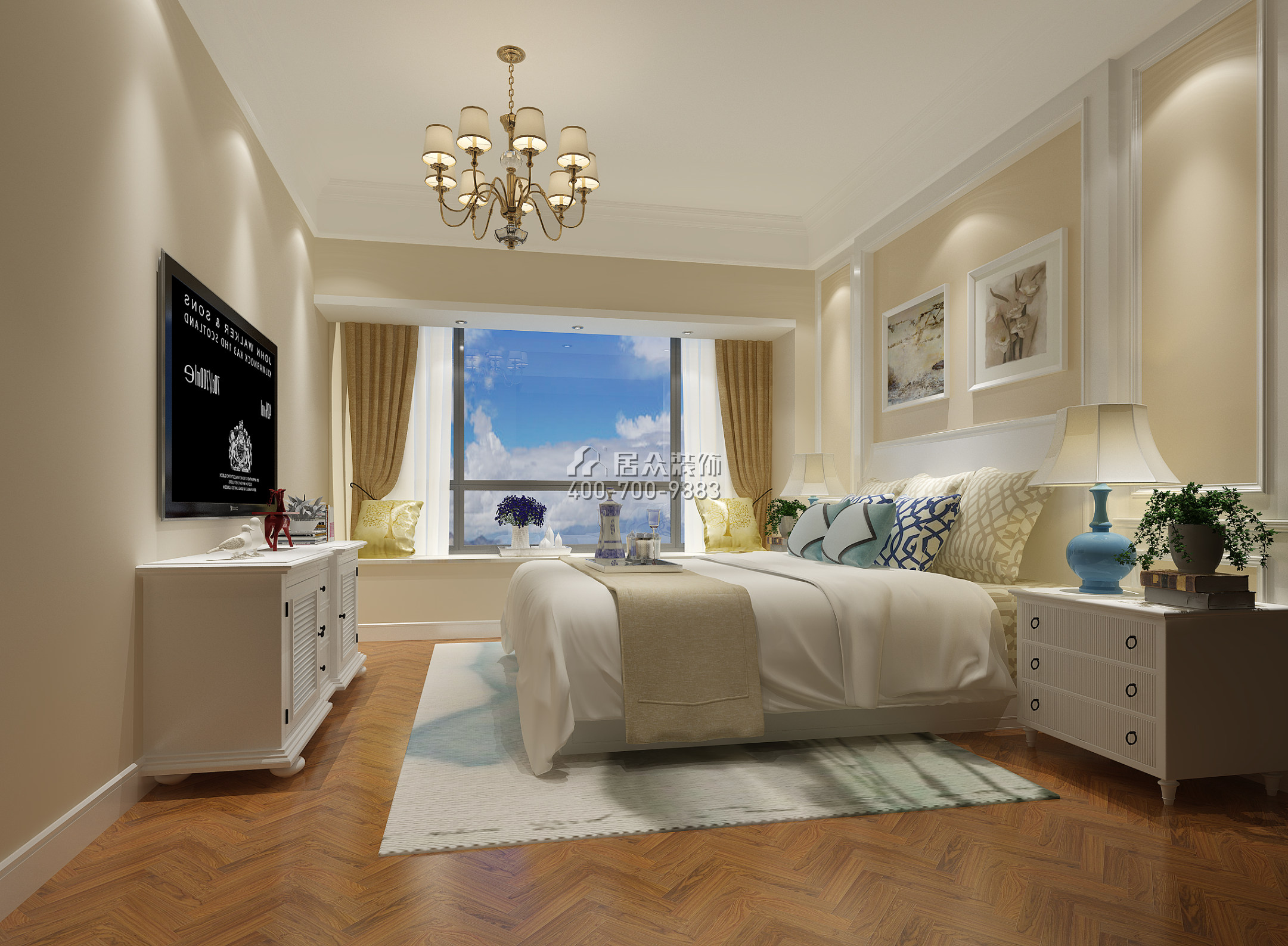 雅居乐剑桥郡247平方米北欧风格平层户型卧室装修效果图