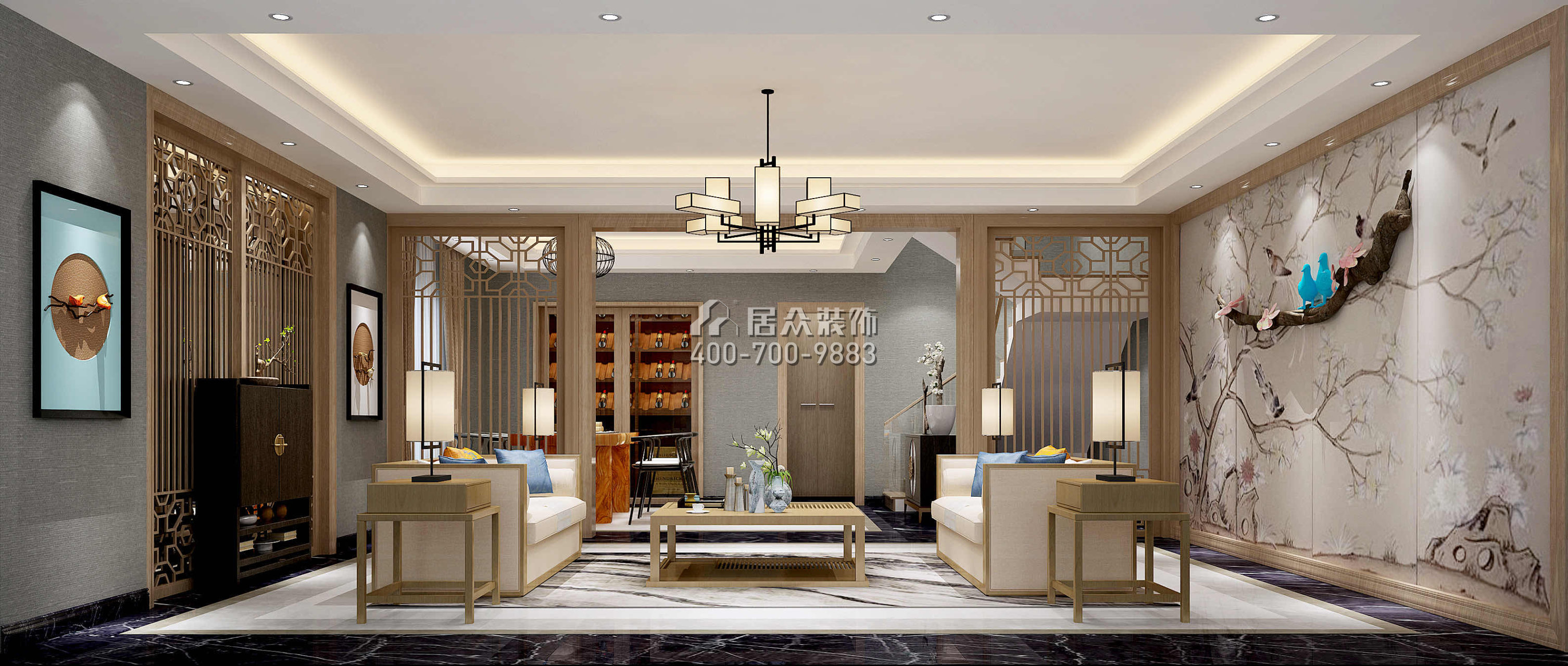 万科棠樾450平方米中式风格别墅户型茶室装修效果图