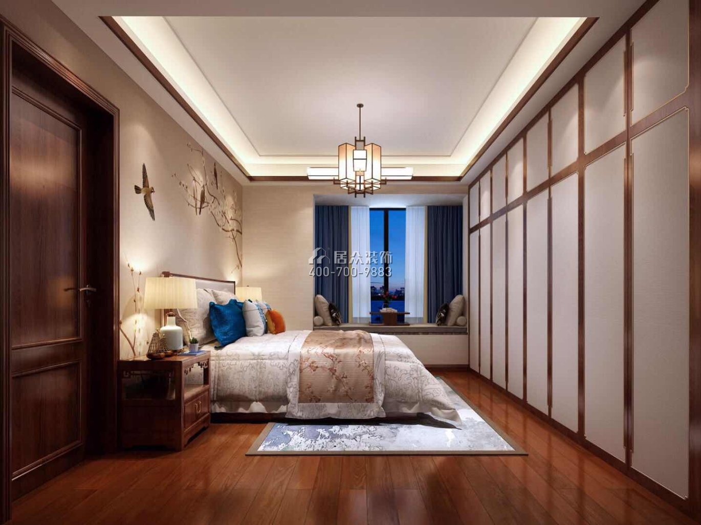 西海湾花园138平方米中式风格平层户型卧室装修效果图