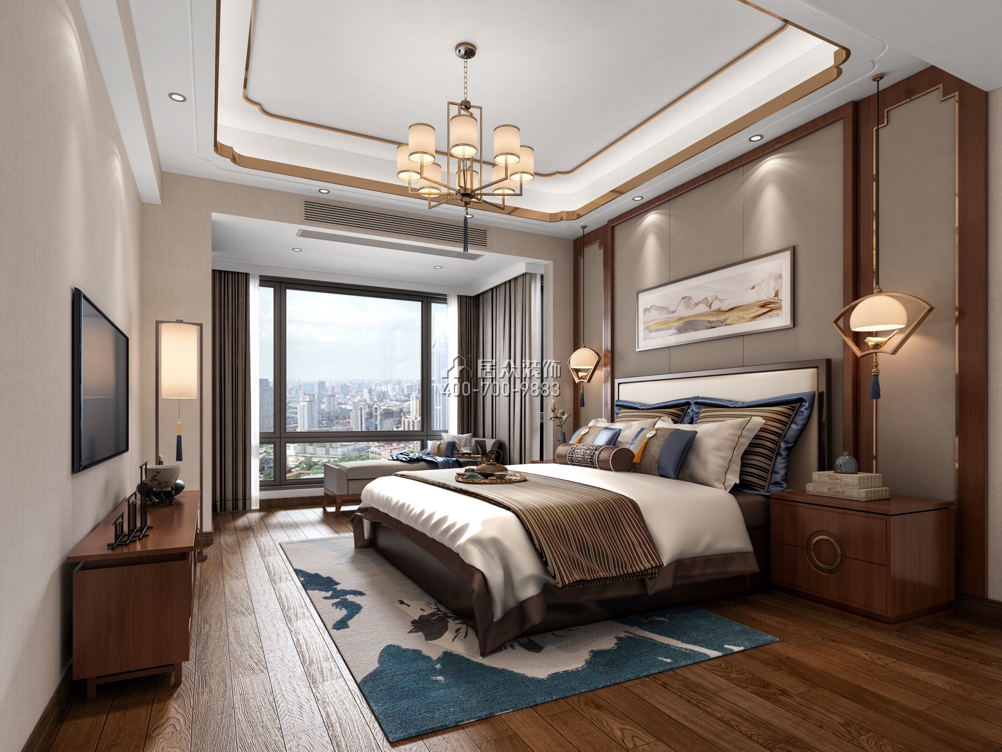 南头大厦260平方米中式风格复式户型卧室装修效果图