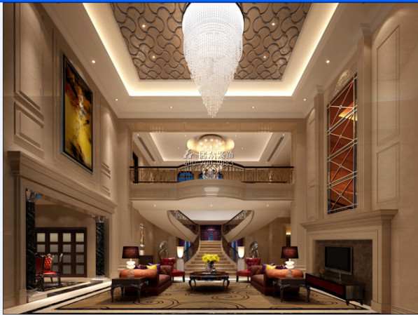 碧桂園1500平方米美式風格別墅戶型客廳裝修效果圖