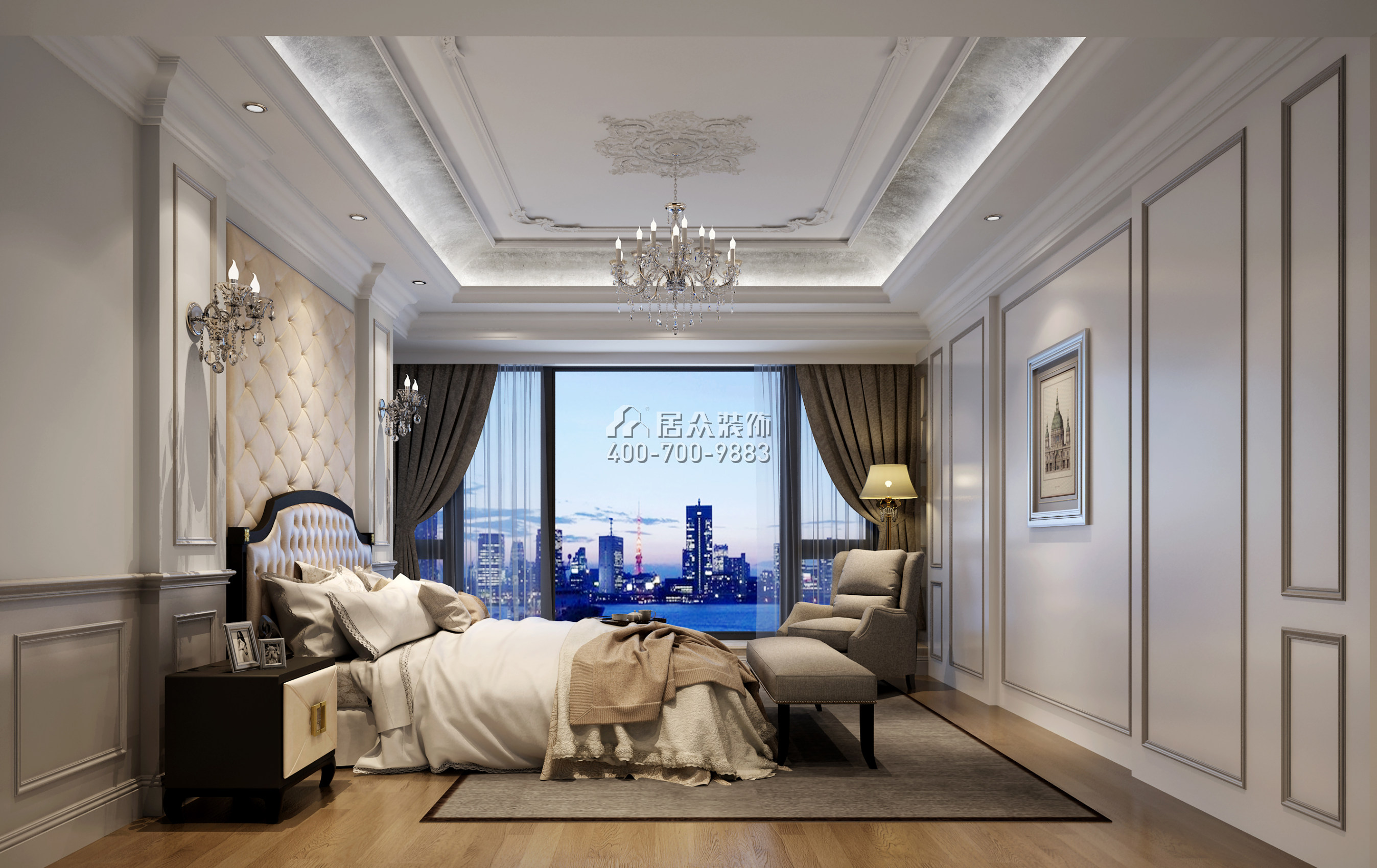 香蜜湖九号大院230平方米欧式风格平层户型卧室装修效果图