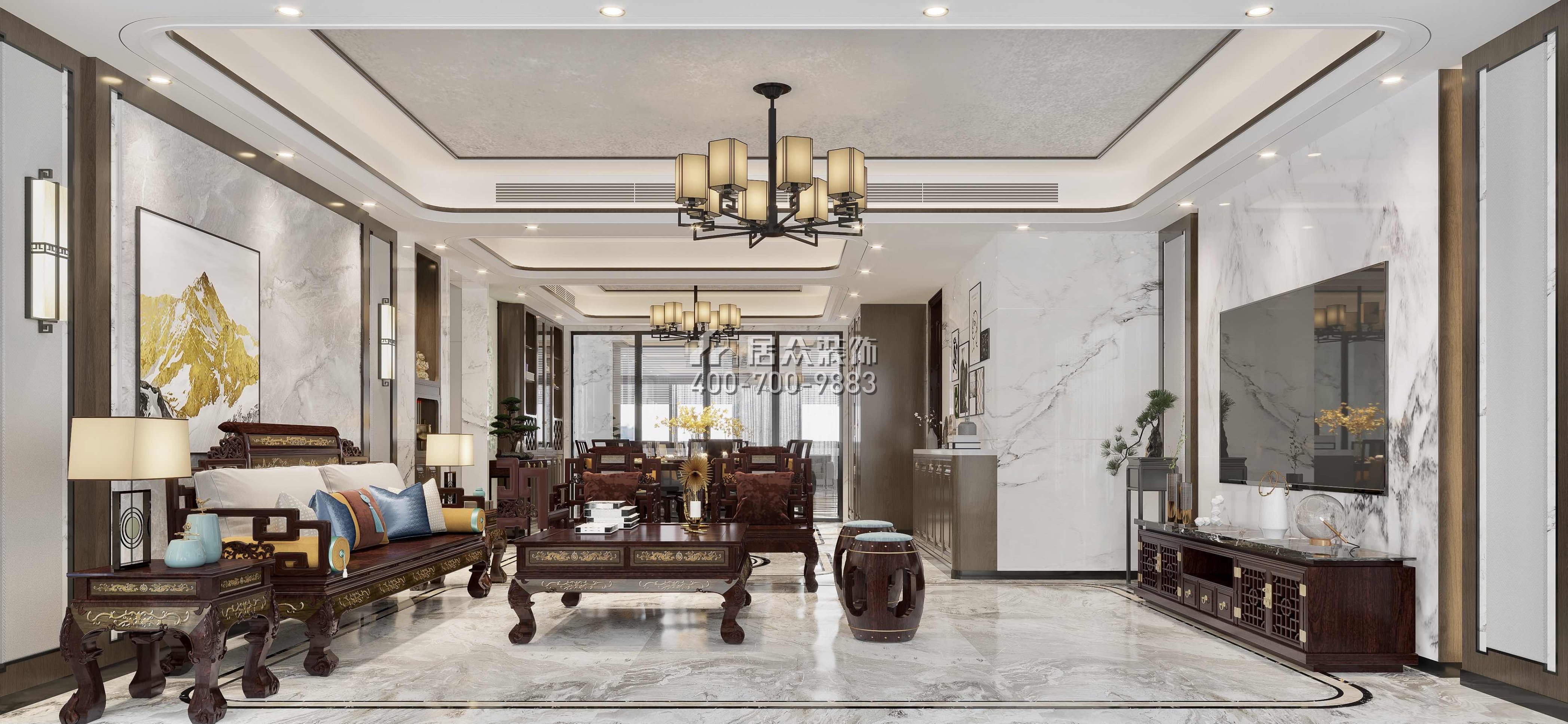 光华园176平方米中式风格平层户型客厅装修效果图