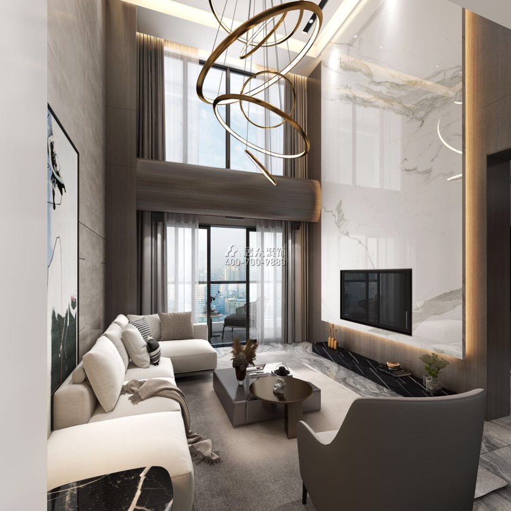 佳兆業城市廣場190平方米現代簡約風格復式戶型客廳裝修效果圖