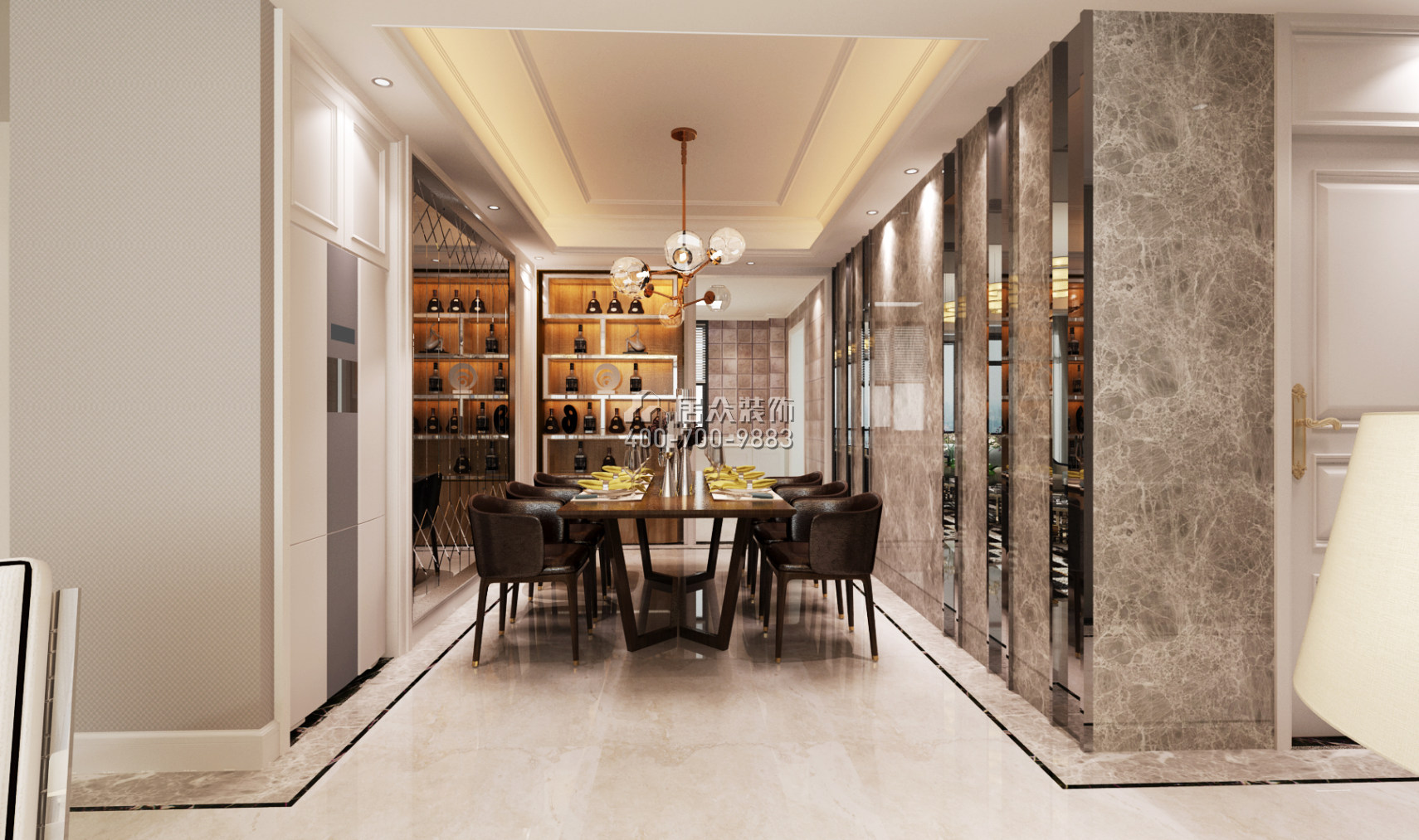 常德万达广场140平方米现代简约风格平层户型餐厅装修效果图