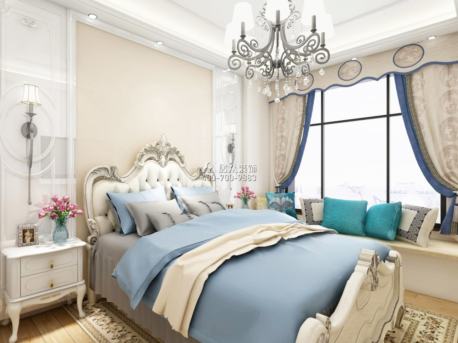 领航城90平方米美式风格平层户型卧室装修效果图