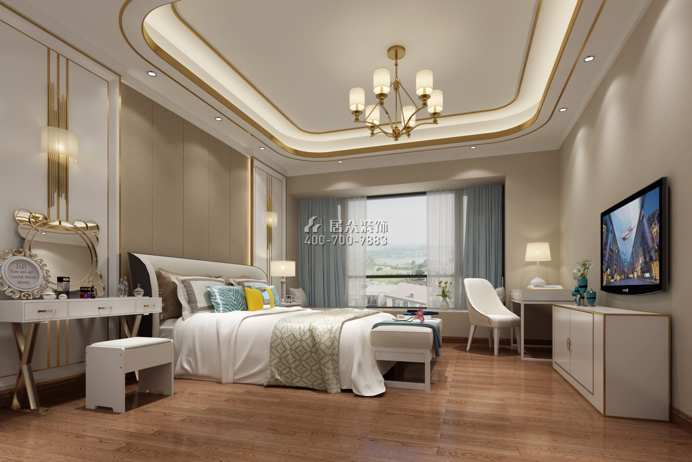 观园320平方米现代简约风格平层户型卧室装修效果图