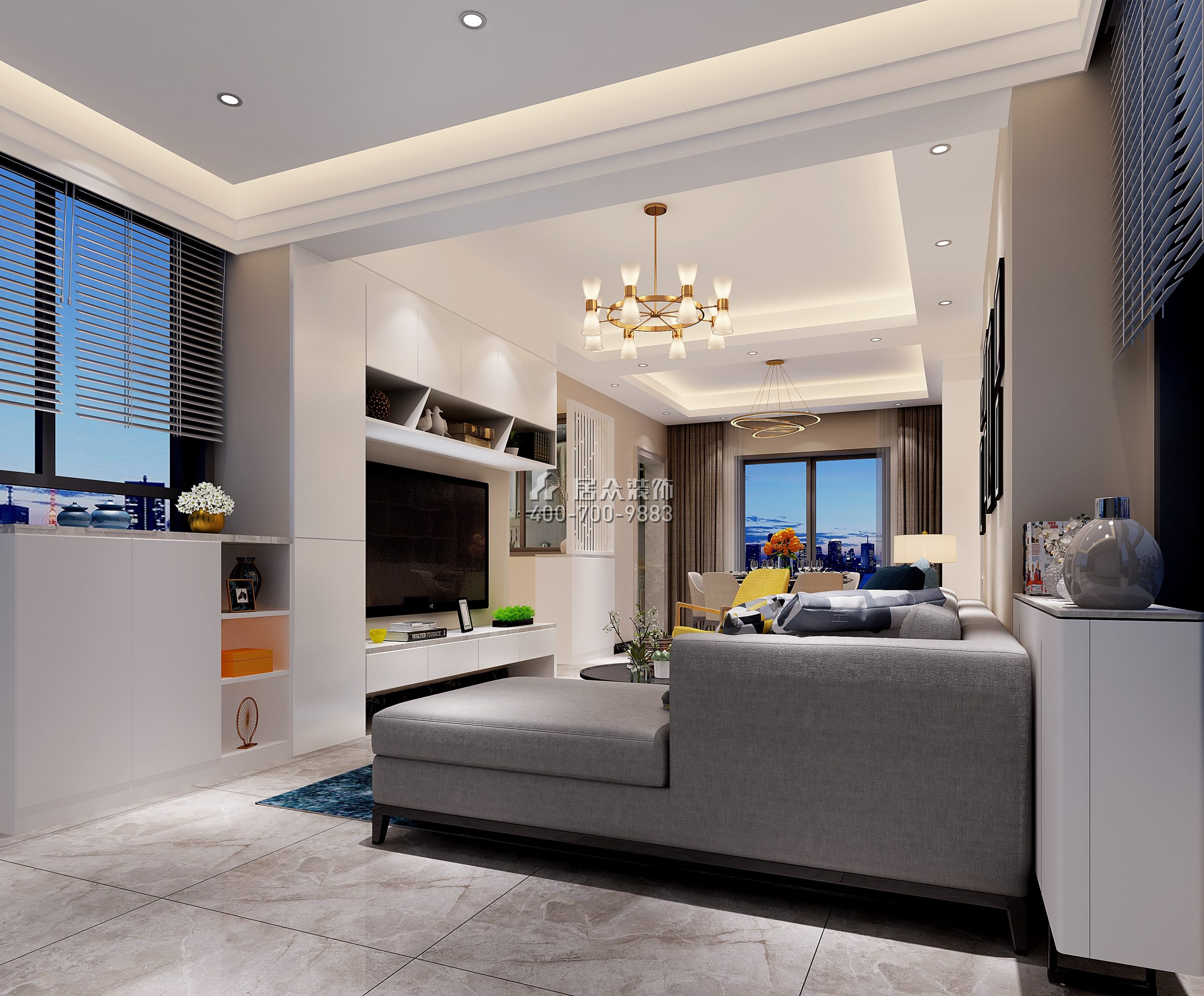 四季豪園98平方米現代簡約風格平層戶型客廳裝修效果圖