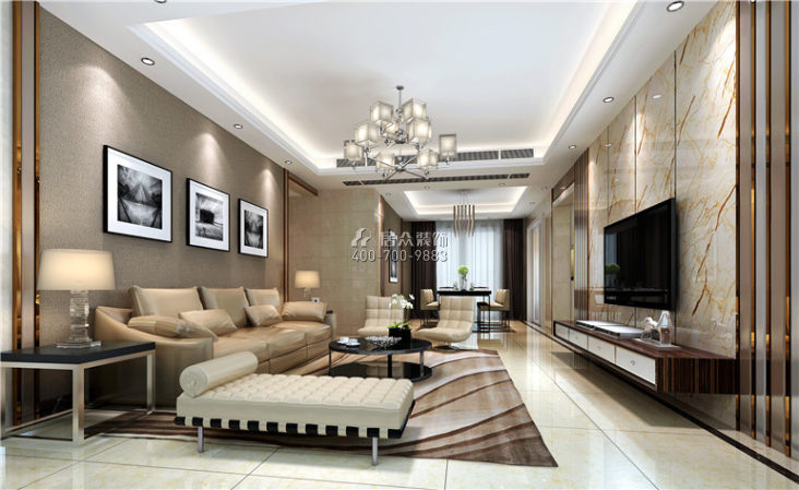 鼎峰尚境150平方米现代简约风格平层户型客厅装修效果图