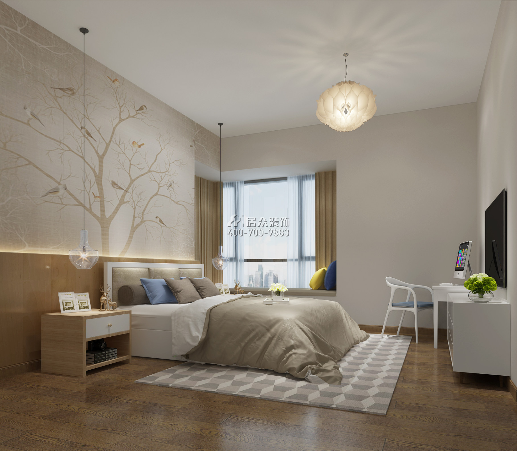 南枫碧水花城121平方米北欧风格平层户型卧室装修效果图