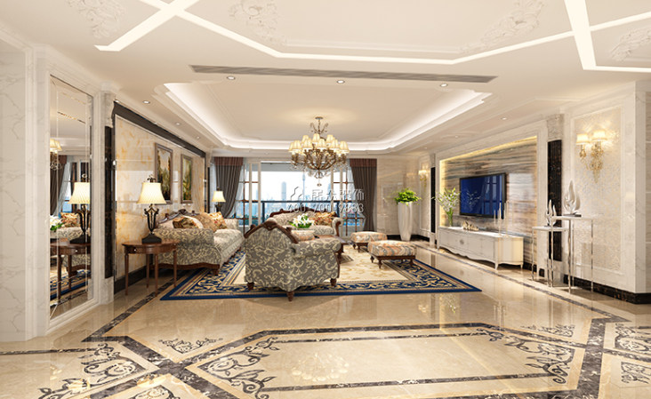 纯水岸300平方米欧式风格平层户型客厅装修效果图