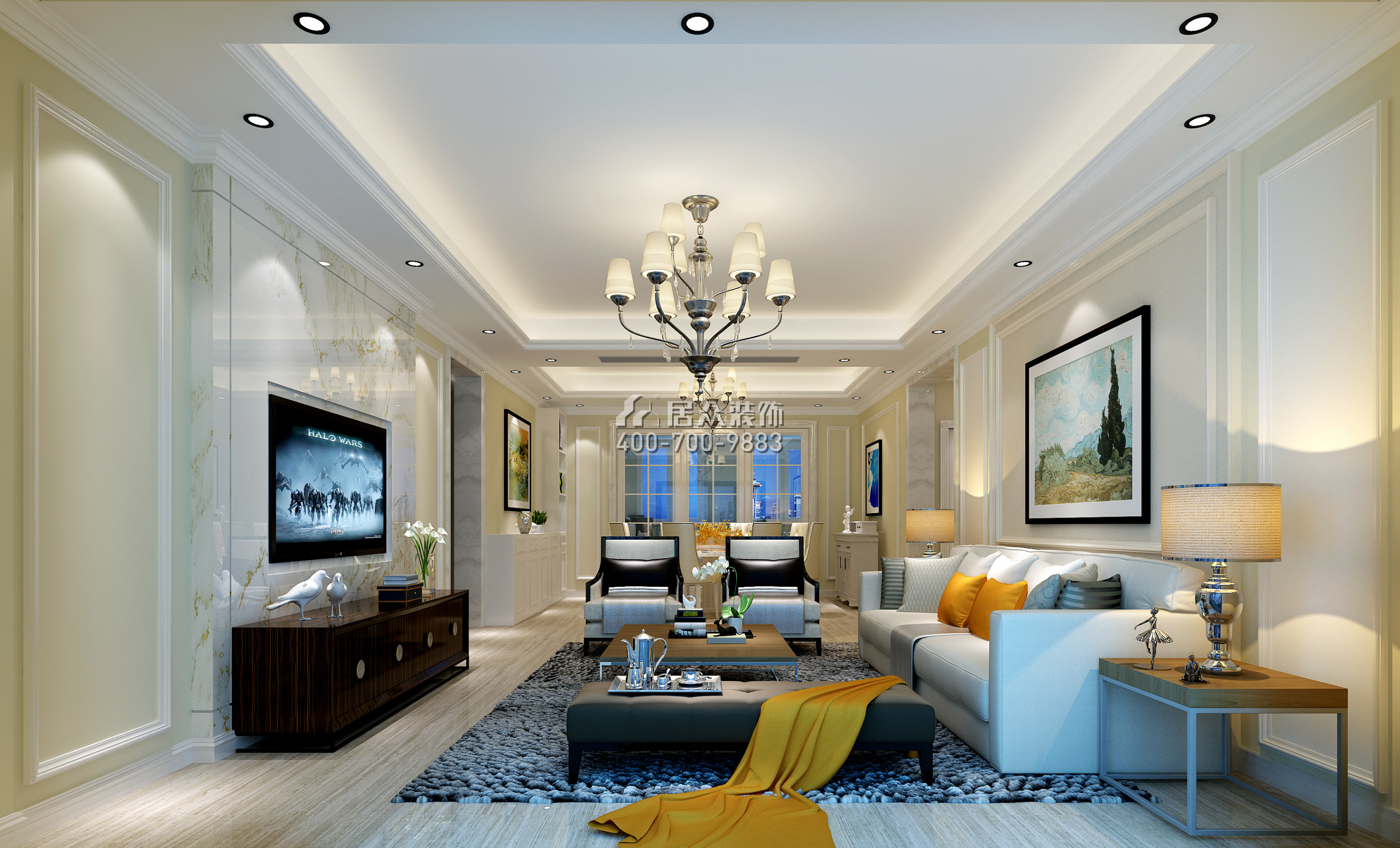 保利東灣東御190平方米歐式風格平層戶型客廳裝修效果圖