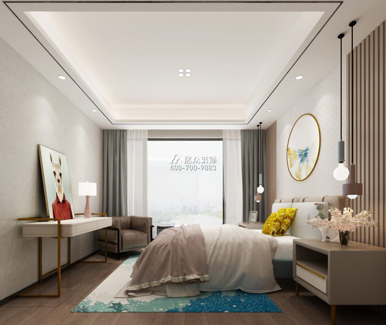 卓越维港北区230平方米现代简约风格平层户型卧室装修效果图