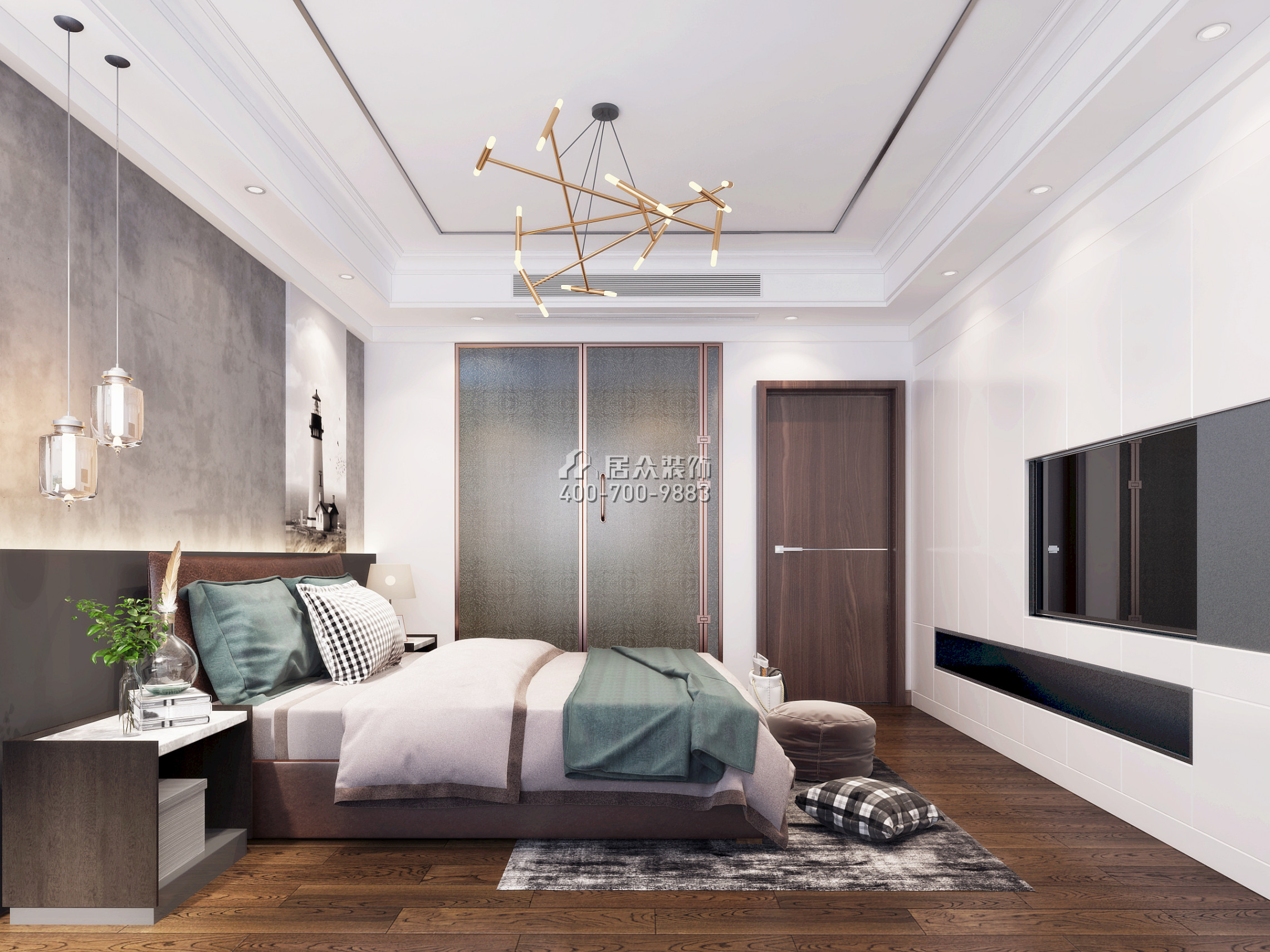 沙面新城蓝城阁180平方米中式风格平层户型卧室装修效果图