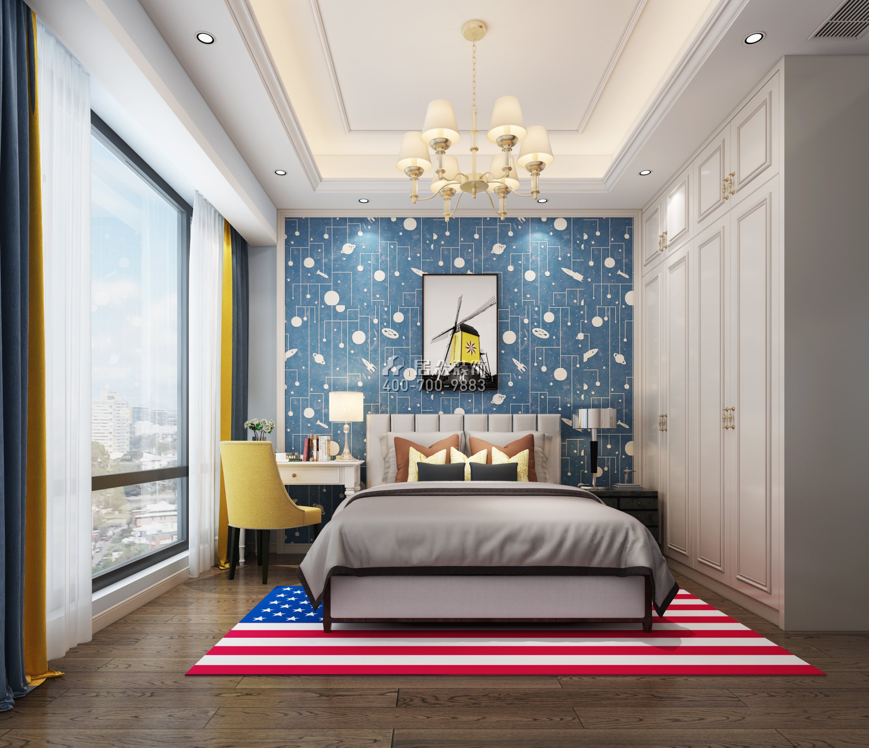天鹅湖花园二期293平方米欧式风格平层户型卧室装修效果图