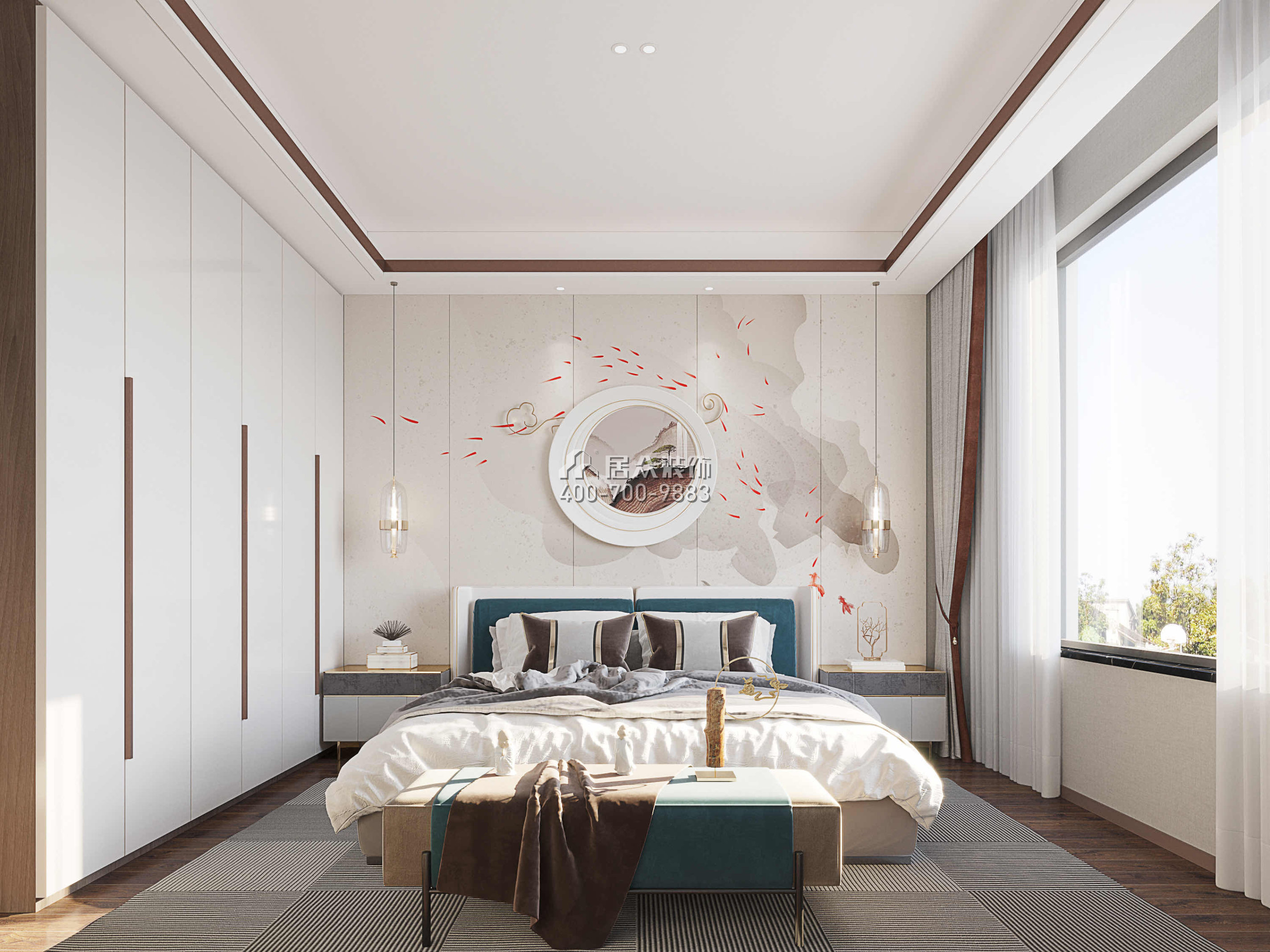 建发央著220平方米中式风格复式户型卧室装修效果图