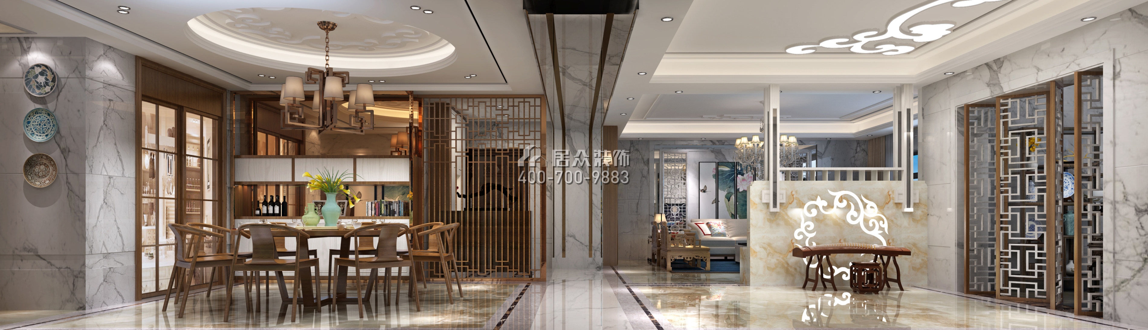 纯水岸十五期239平方米中式风格平层户型客厅装修效果图