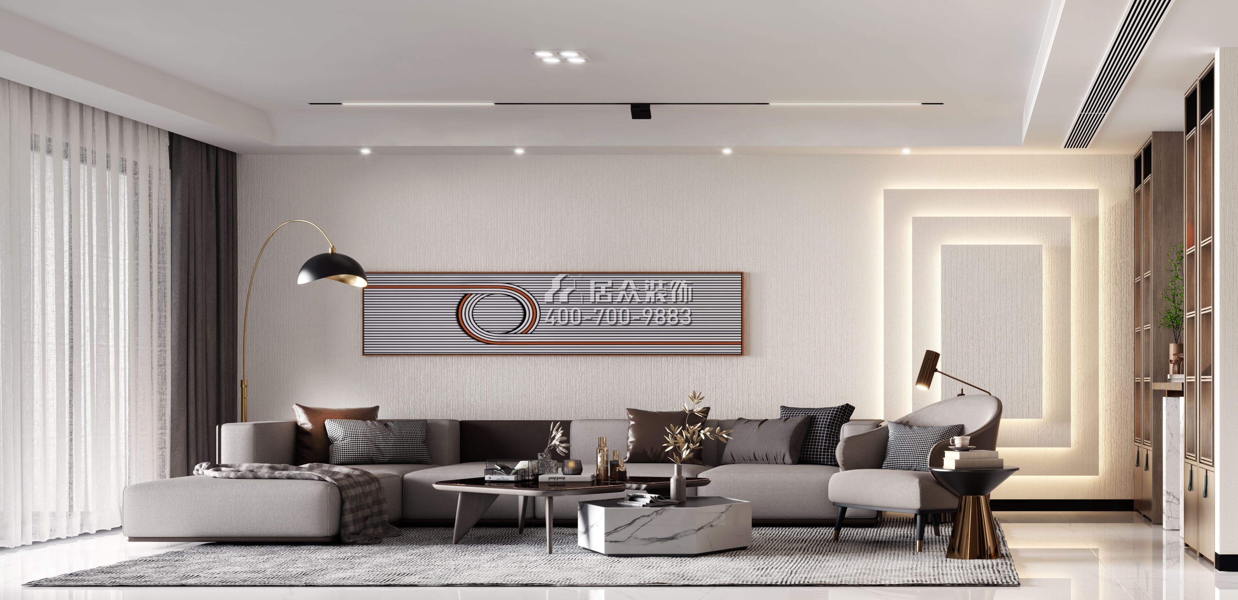 盛东江山赋214平方米现代简约风格平层户型客厅装修效果图