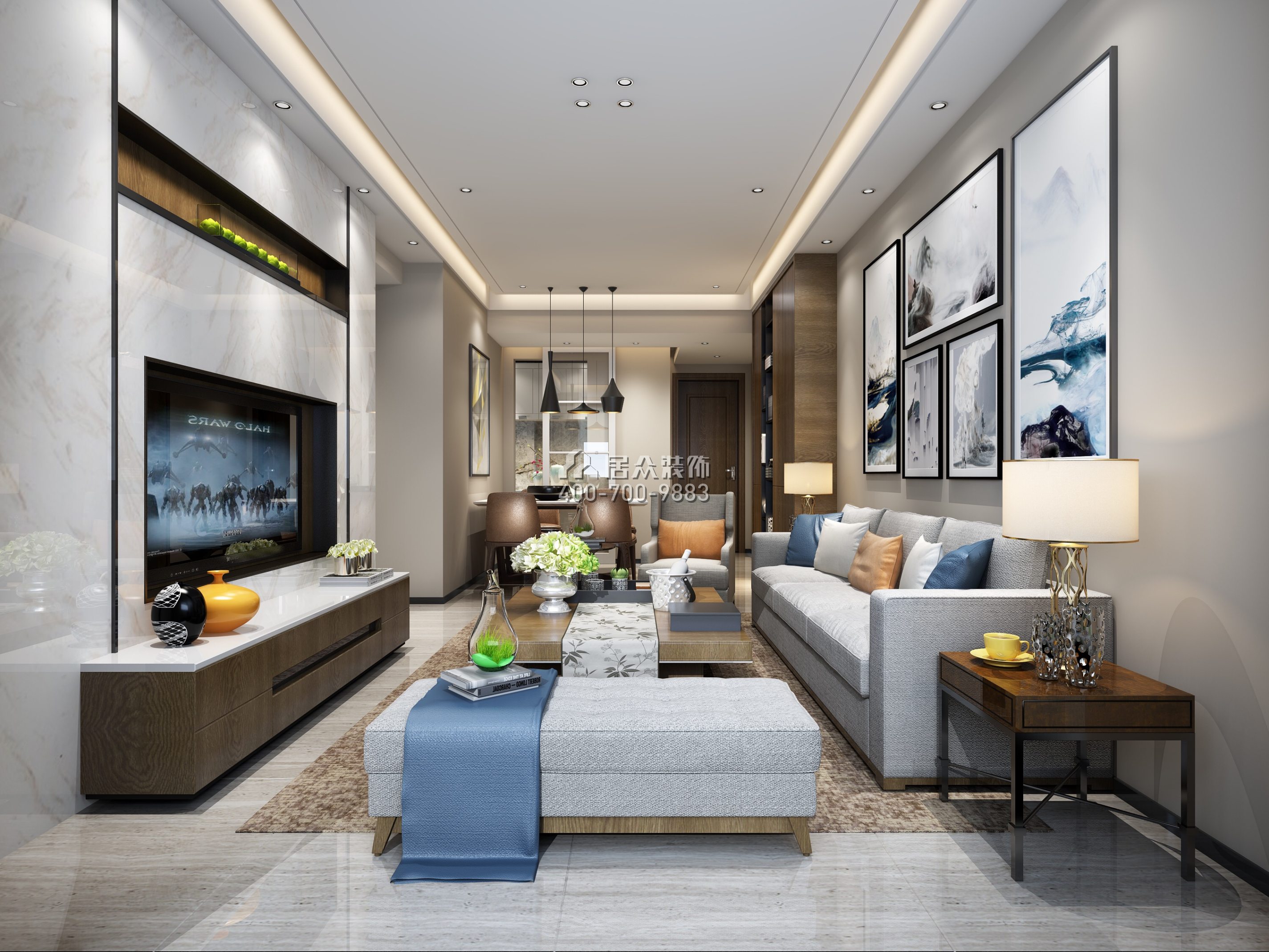 华润城一期88平方米现代简约风格平层户型客厅装修效果图