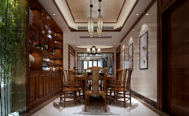 保利达江湾南岸200平方米中式风格平层户型餐厅装修效果图