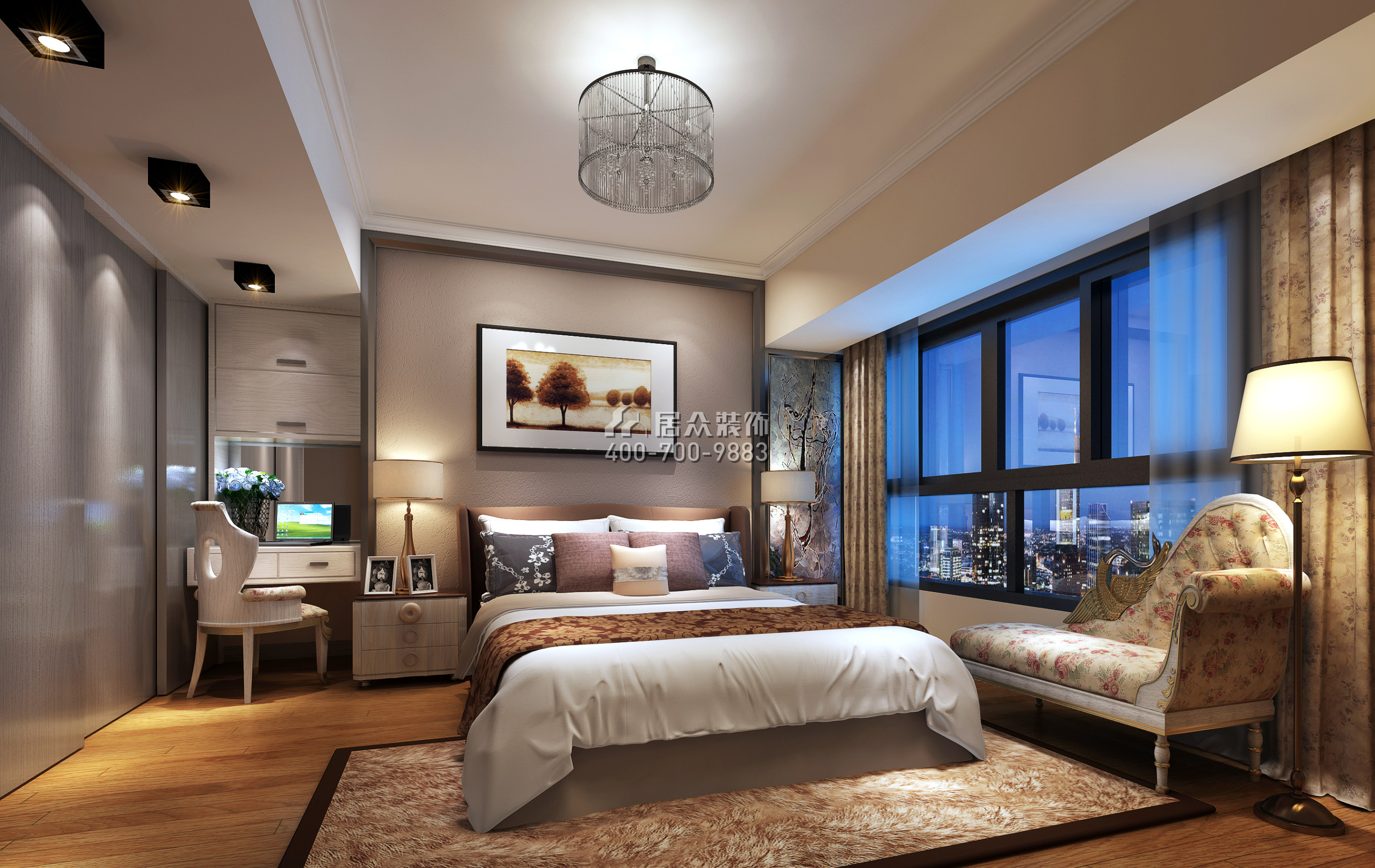 大运城邦一期176平方米现代简约风格平层户型卧室kok电竞平台效果图