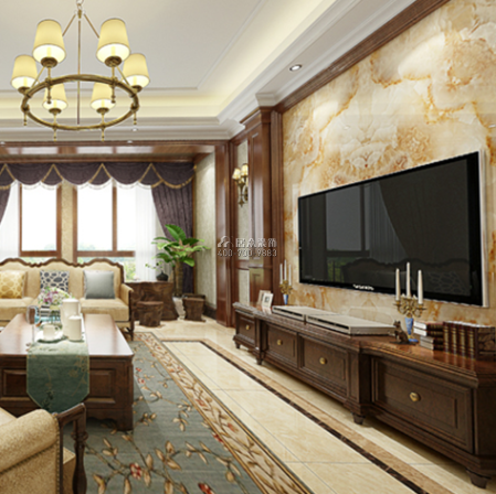 第六都140平方米美式风格平层户型客厅装修效果图