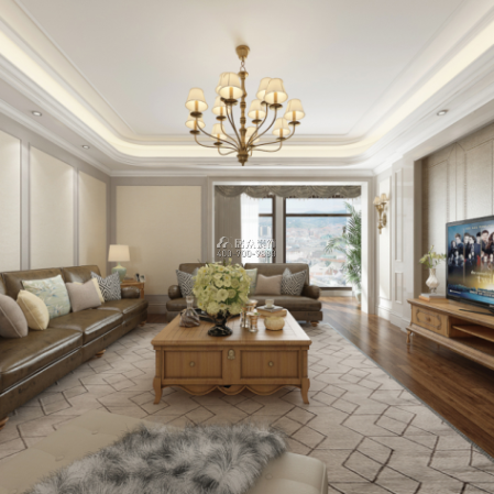 第六都230平方米美式風格平層戶型客廳裝修效果圖