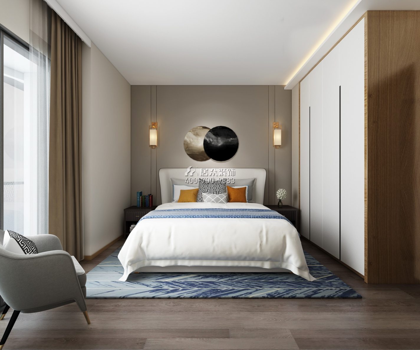 擎天华庭126平方米中式风格平层户型卧室装修效果图