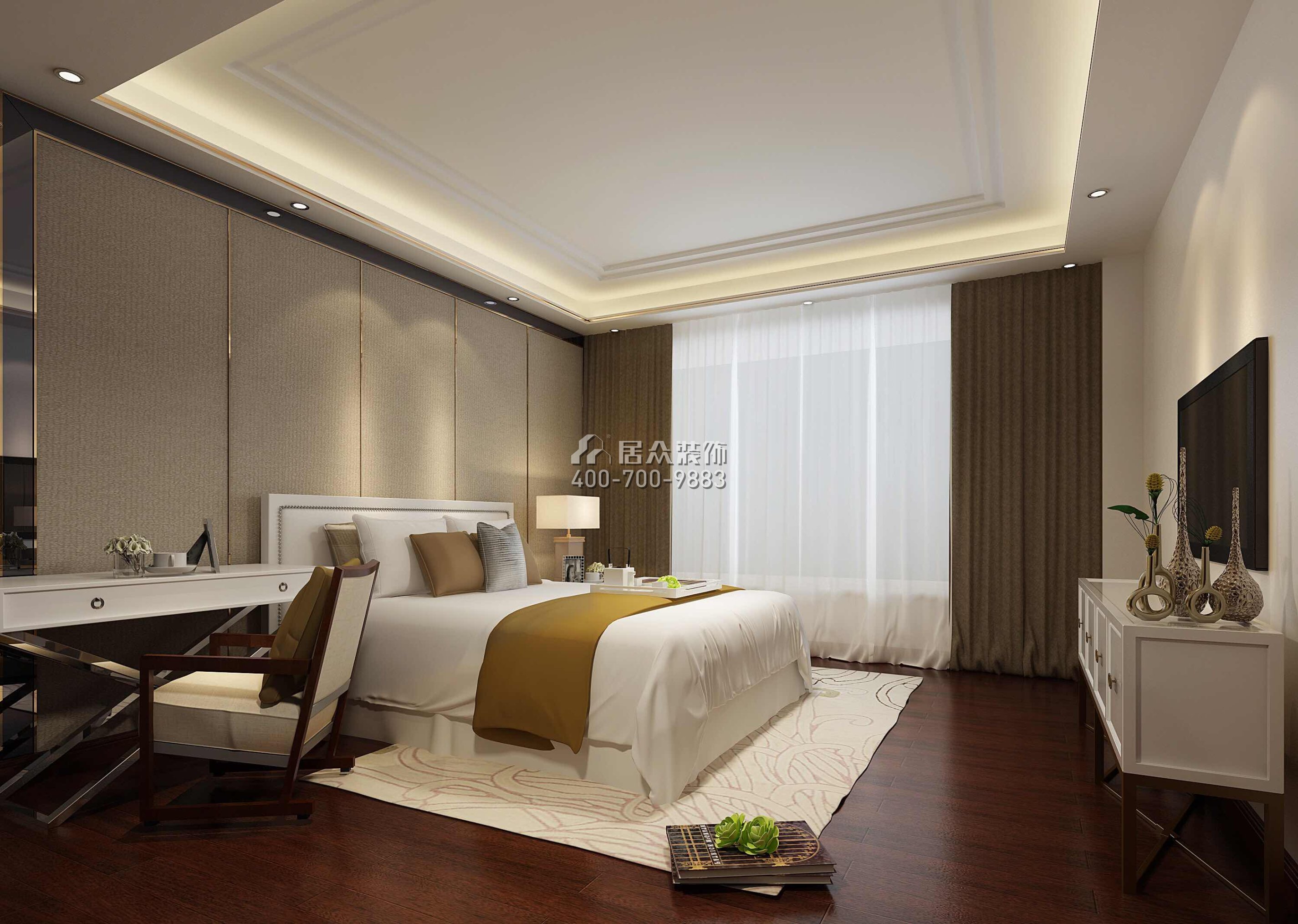 纯水岸255平方米中式风格平层户型卧室装修效果图