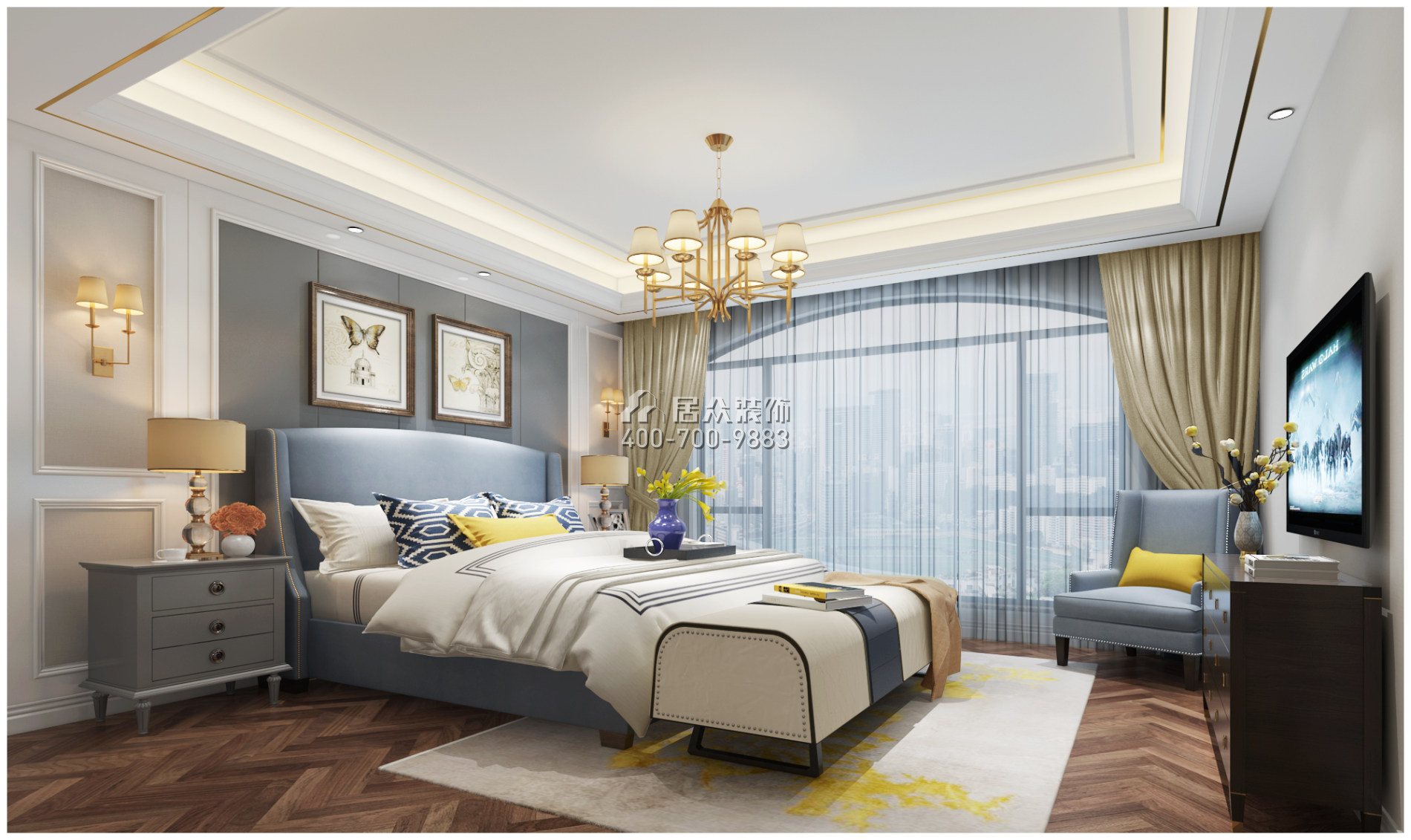 卢浮原著360平方米美式风格别墅户型卧室装修效果图
