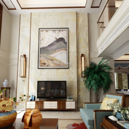 盈峰翠邸500平方米中式风格别墅户型客厅装修效果图